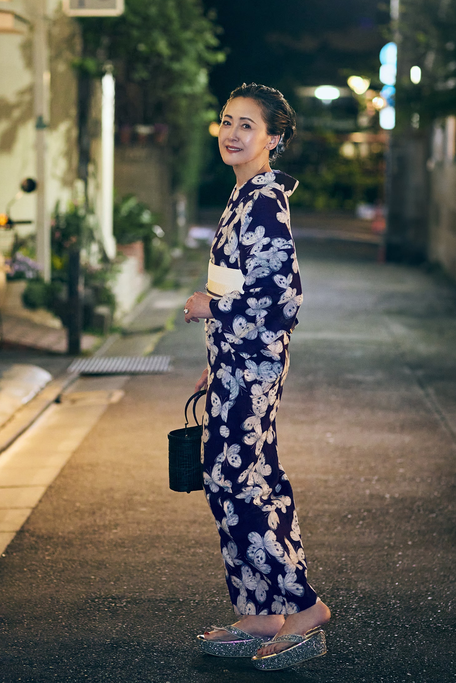 浴衣｜髑髏紋白蝶 紫紺｜西岡ペンシル