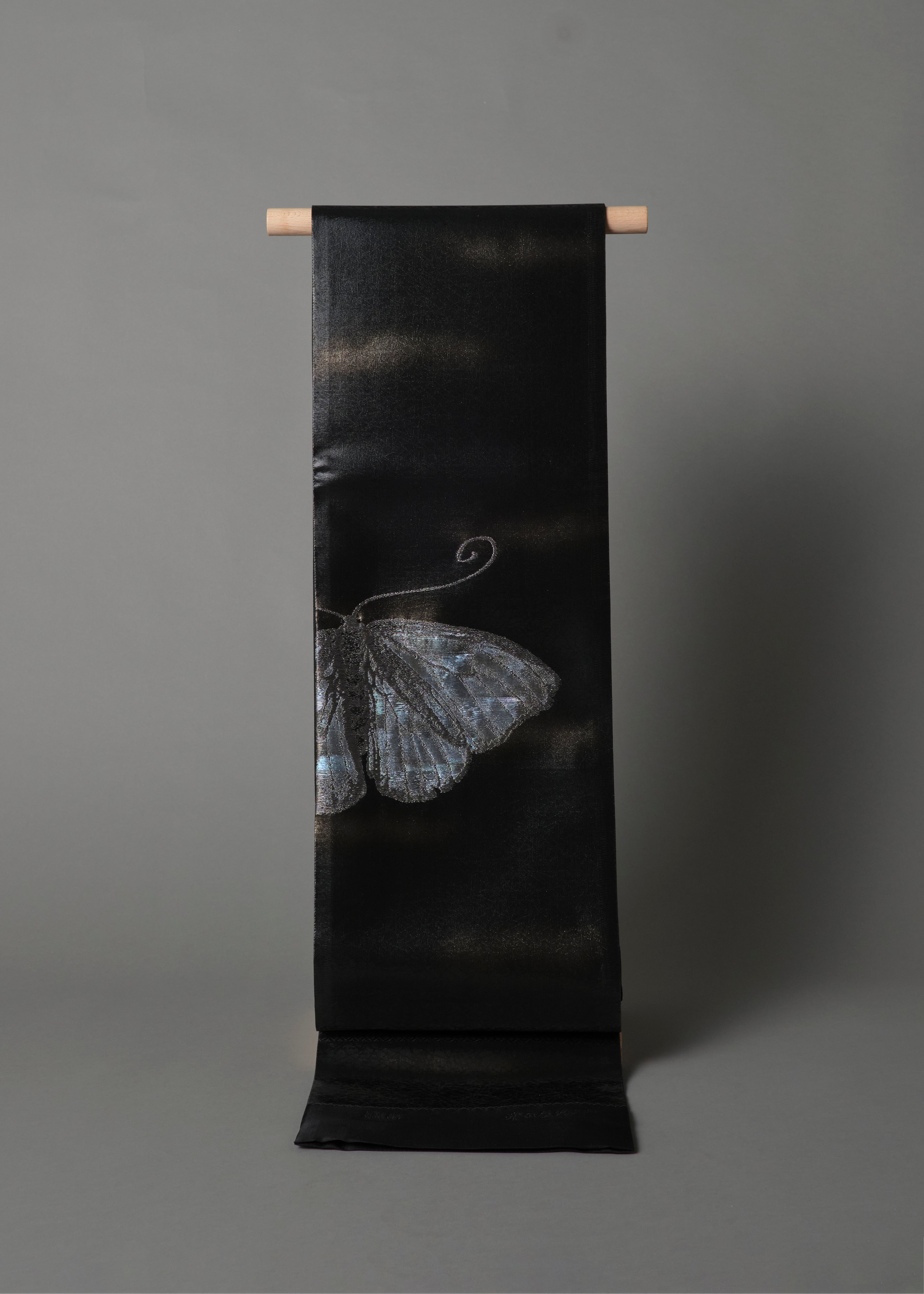 Butterfly (Komidaya Genbei): Fukuro Obi | Kiraori | Pure Silk | Mother of Pearl | Black Foil (Tailoring Fee Included)