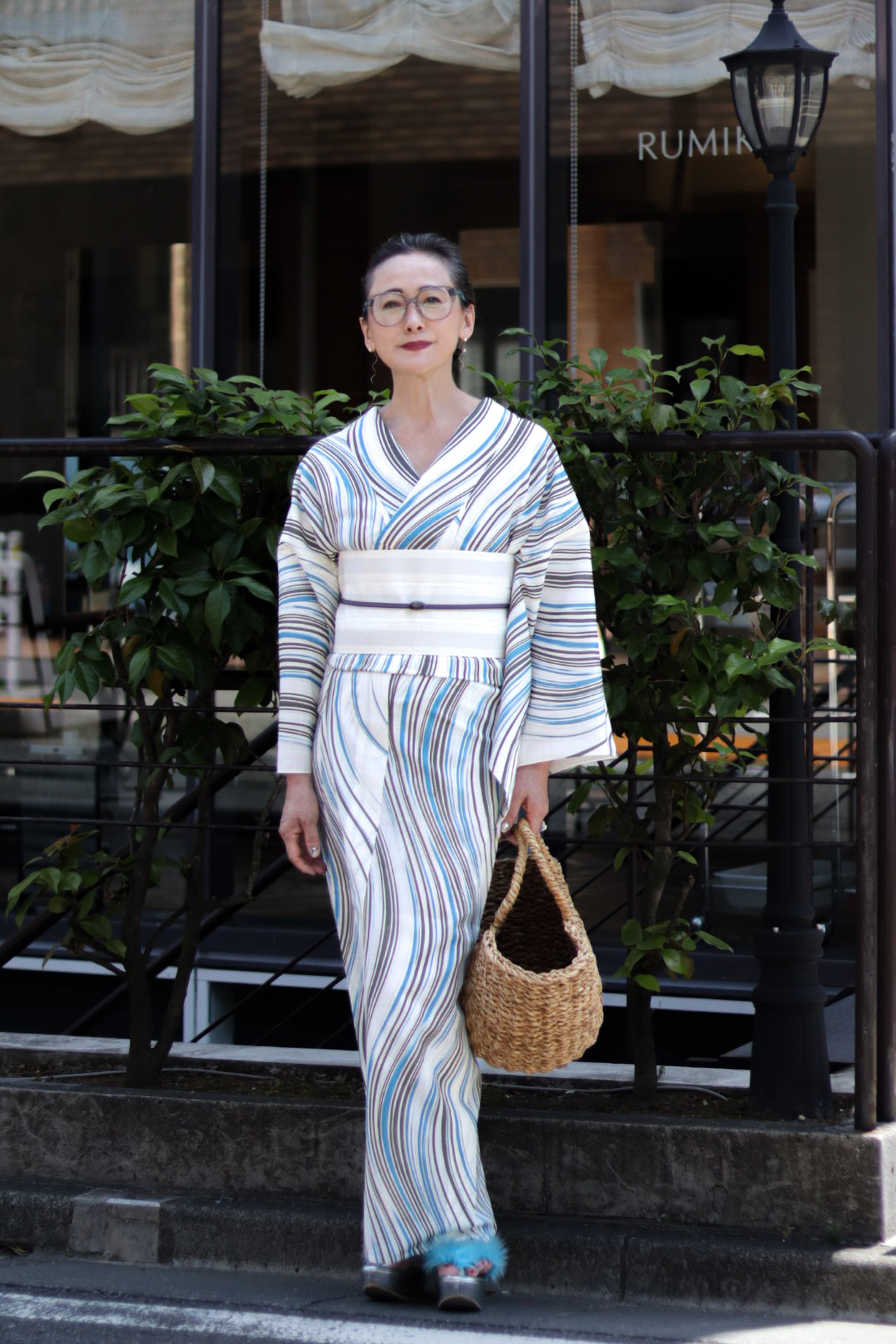 半巾帯｜四寸単｜粗紗 三彩ぼかし グレー｜西村織物