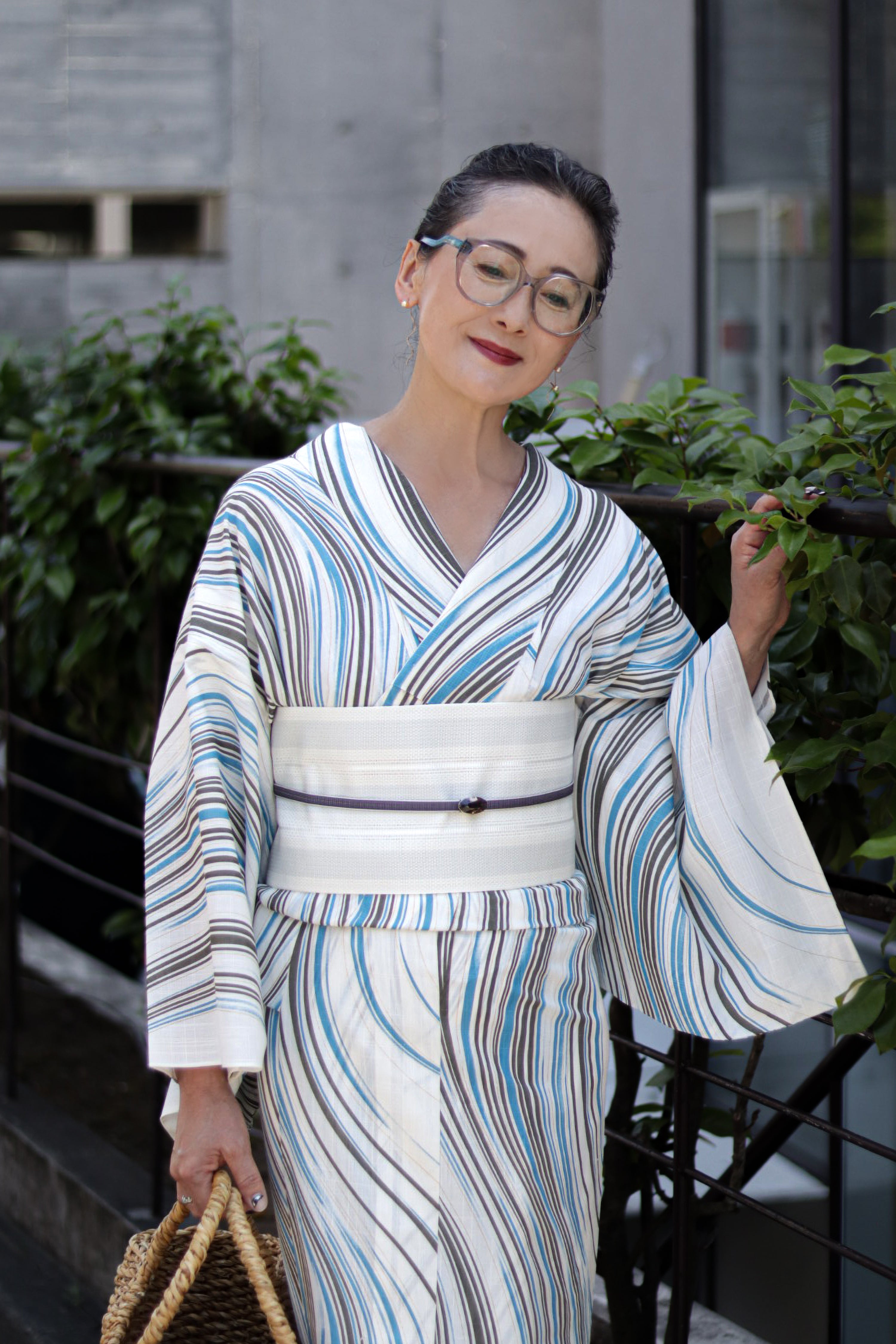 半巾帯｜四寸単｜粗紗 三彩ぼかし グレー｜西村織物