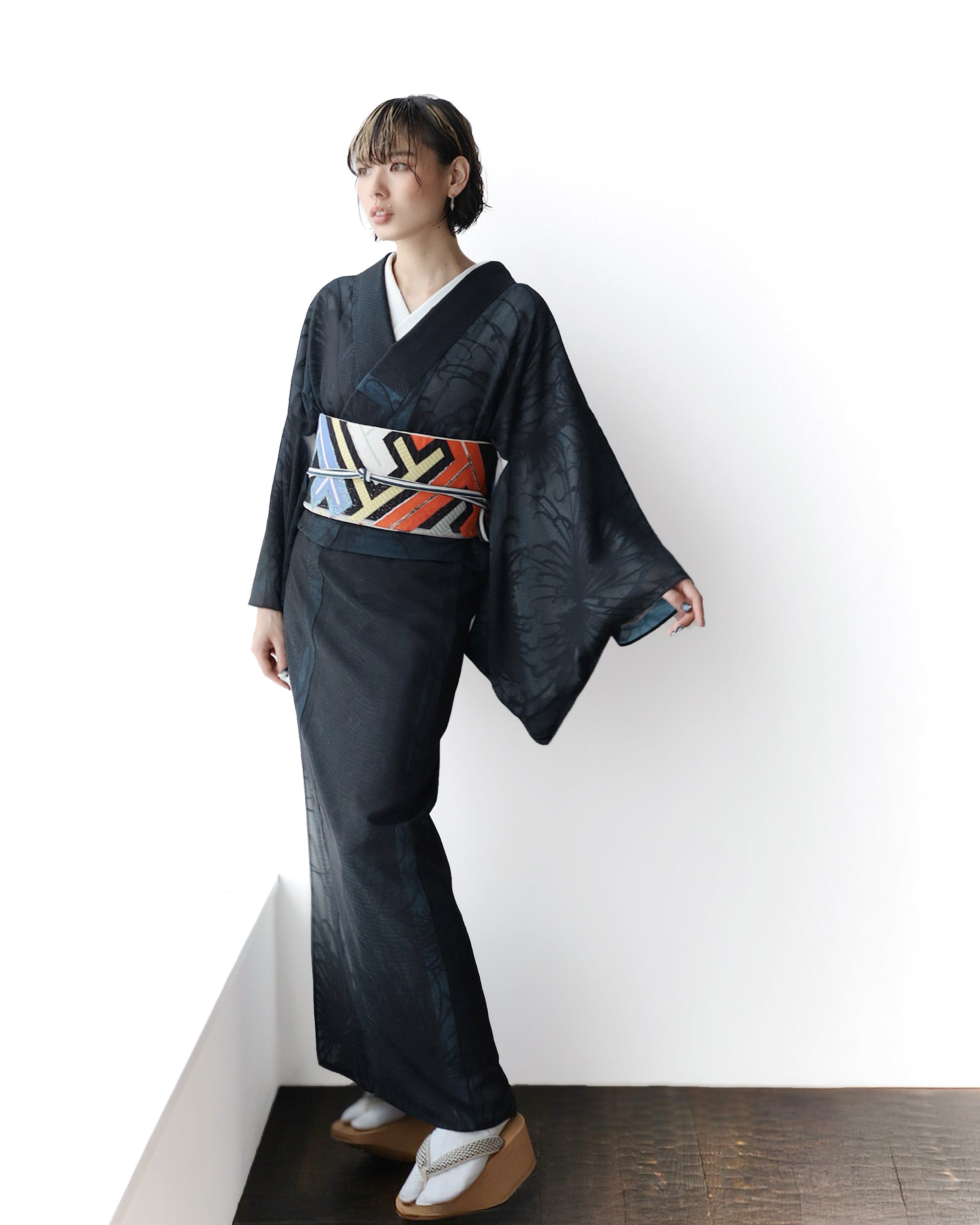 Monsha (Cloth) with Moonflower Dance Chrysanthemum Dyed on Both Sides: Kimono | Summer Kimono