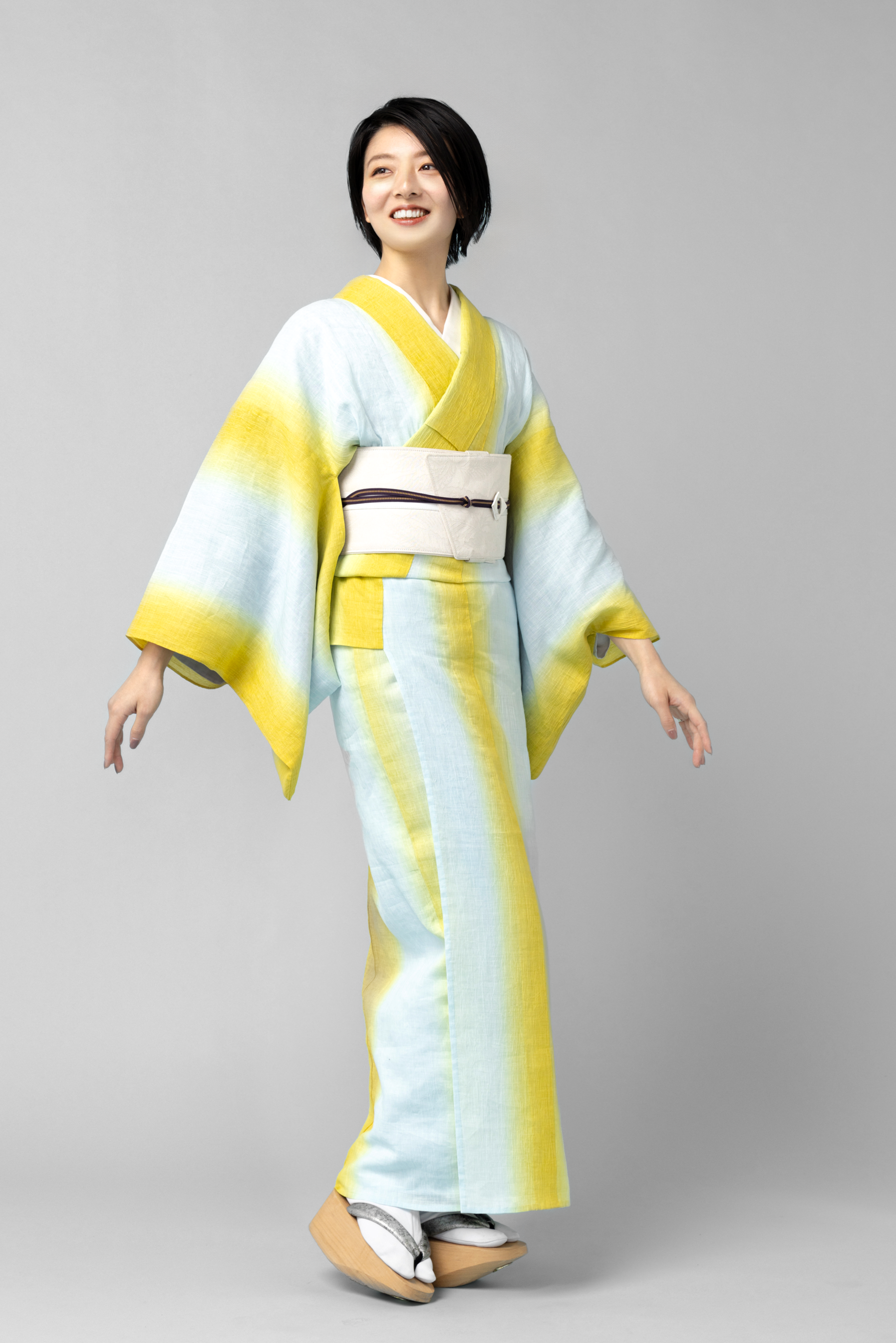 Gradation Omi Chijimi Yellow Light Blue Yellow (SLADKY): Single garment | Linen | Cotton