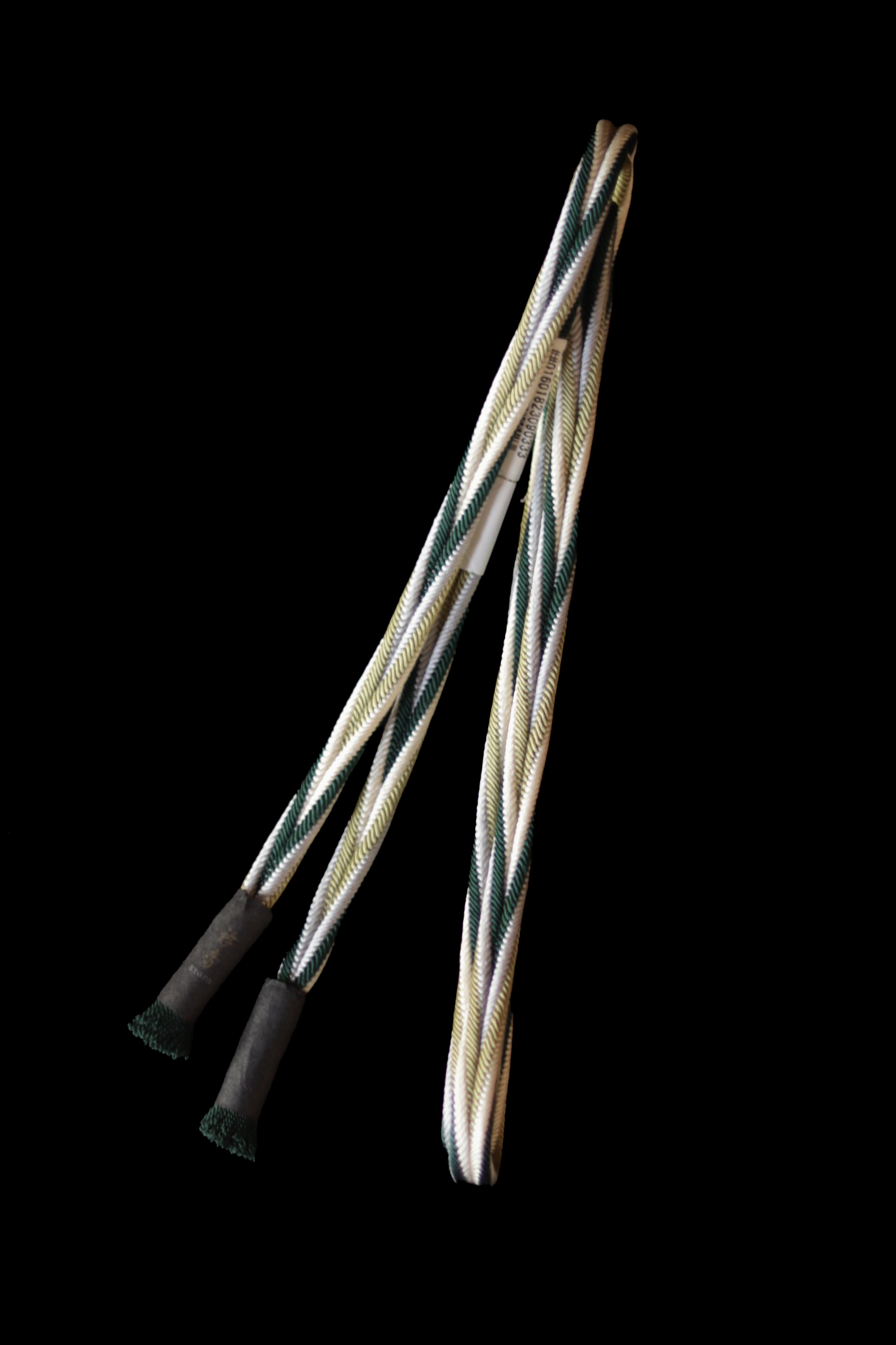 Obijime (sash band) with a twist in four colors, green, yellow, green, and white, by Erihide