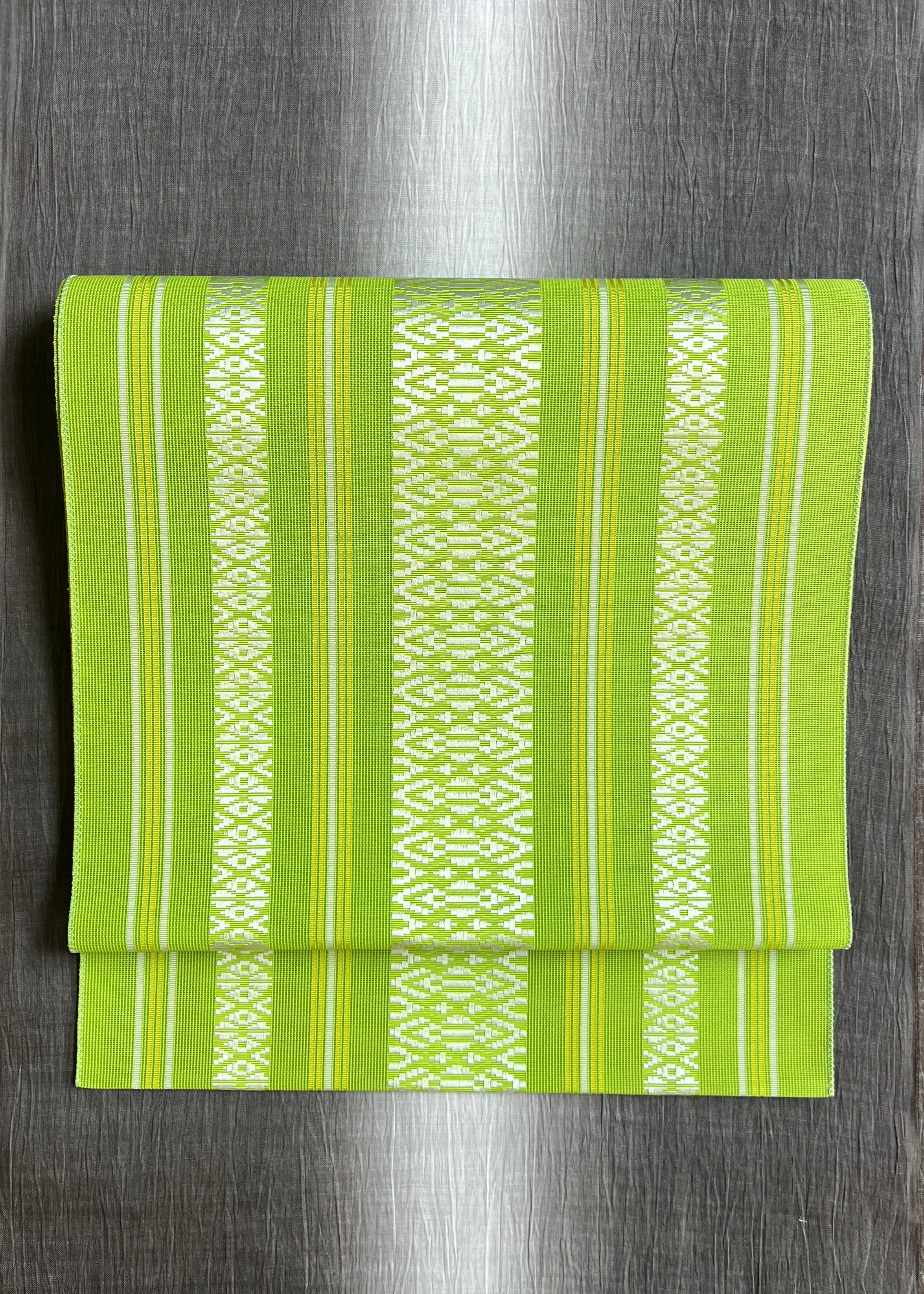 Gauze Kenjo Green (Nishimura Textiles): Nagoya Obi | 8-inch | Summer Obi | Hakata-ori | Pure Silk (Ready-made)