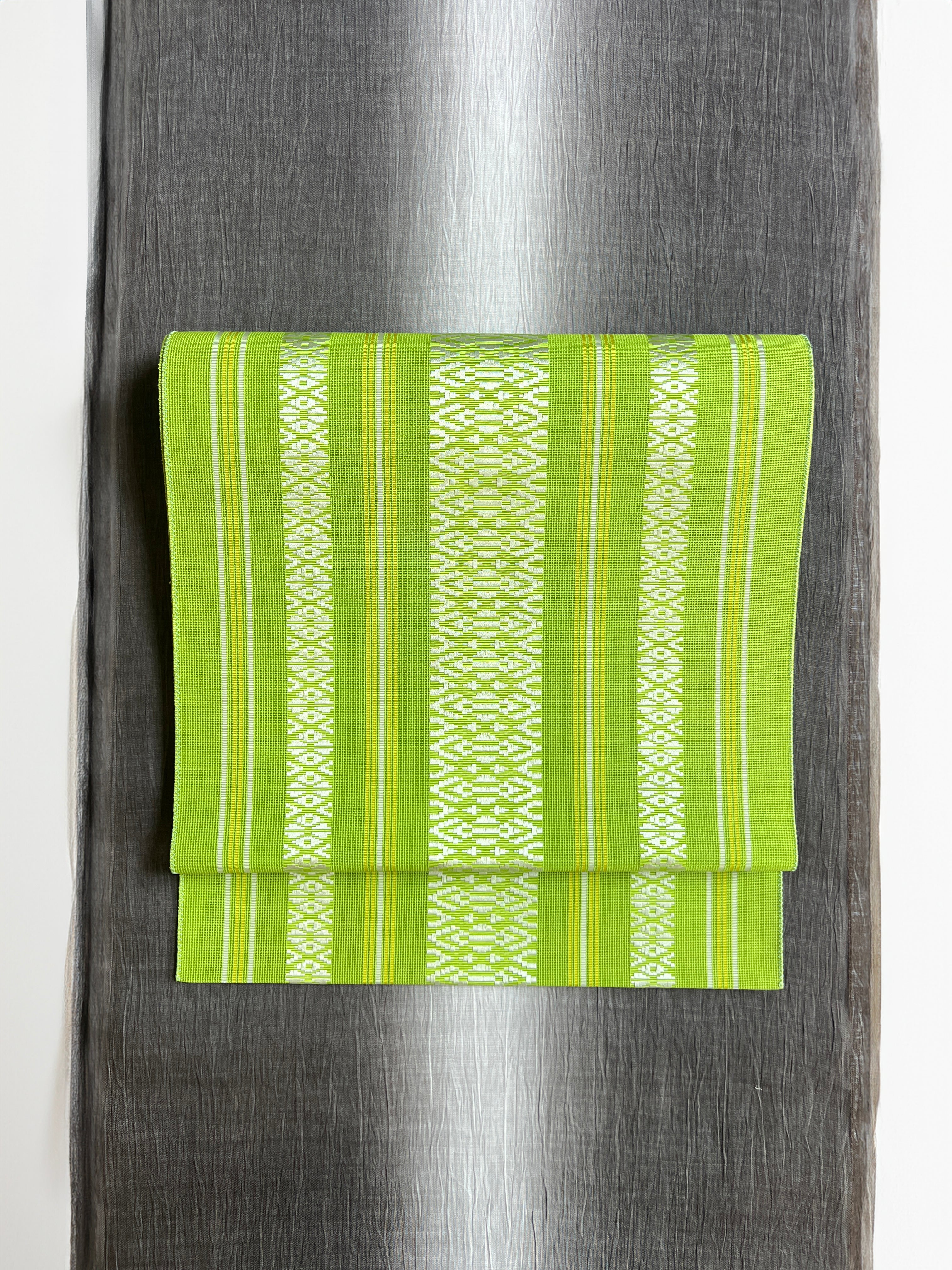 Gauze Kenjo Green (Nishimura Textiles): Nagoya Obi | 8-inch | Summer Obi | Hakata-ori | Pure Silk (Ready-made)