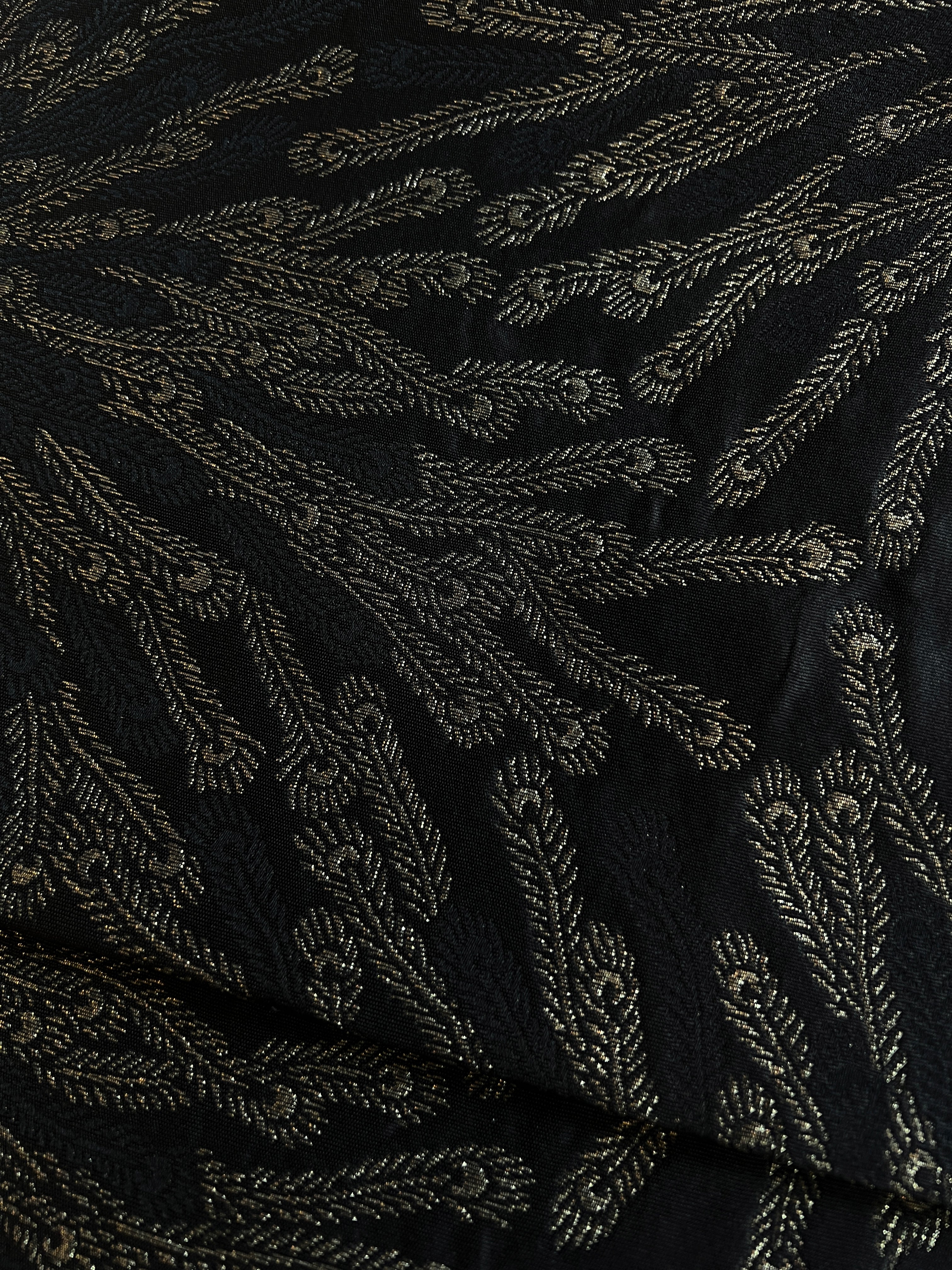 Peacock feathers, black and gold (KAPUKI original): Heko obi (belt) | Pure silk