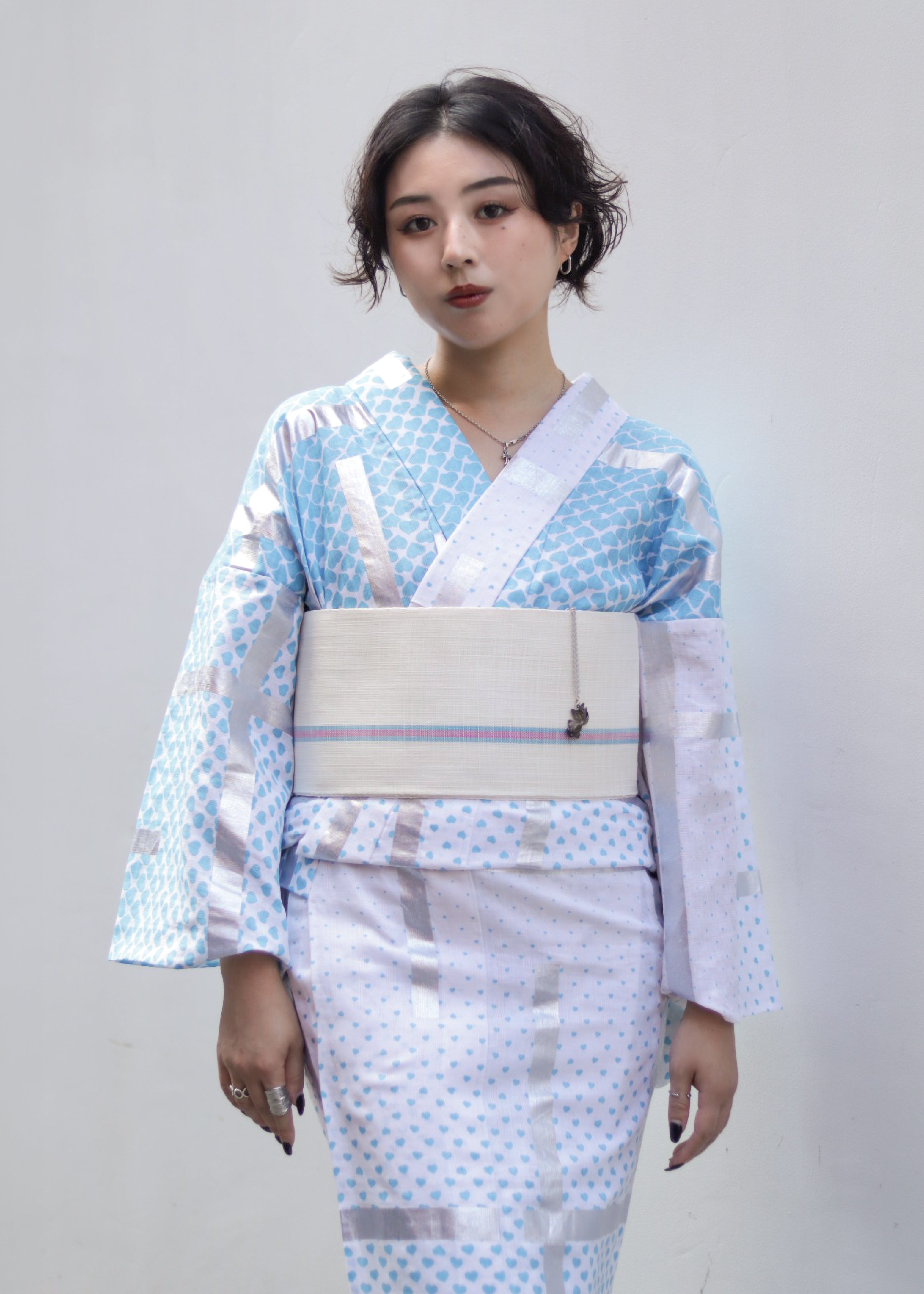 Shichino White (Ganwa): Half-width obi | Nishijin weave | Pure hemp