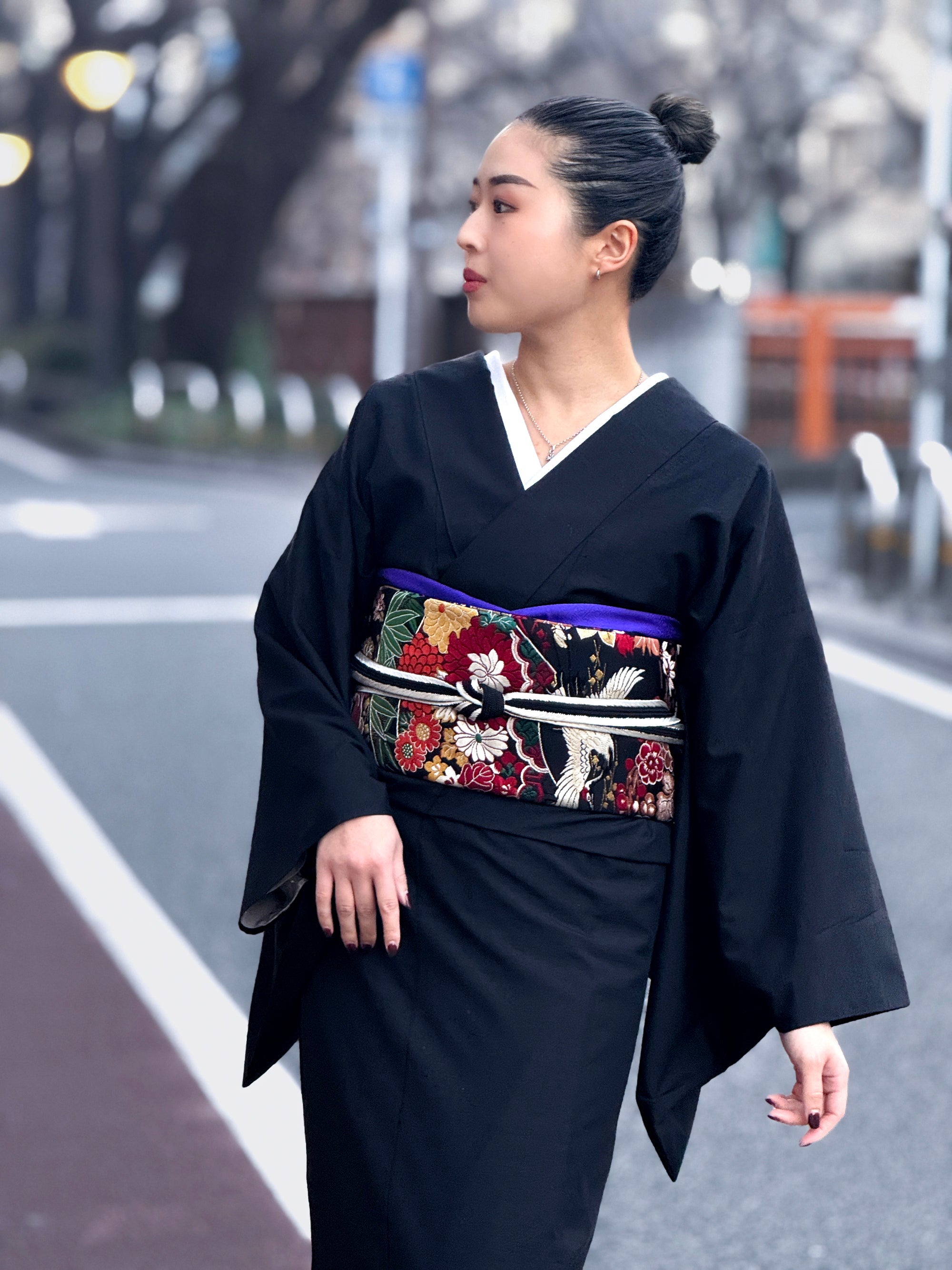 袋帯｜ 西陣織｜菊花鶴 黒｜KAPUKI｜アンティーク復刻柄｜仕立て代