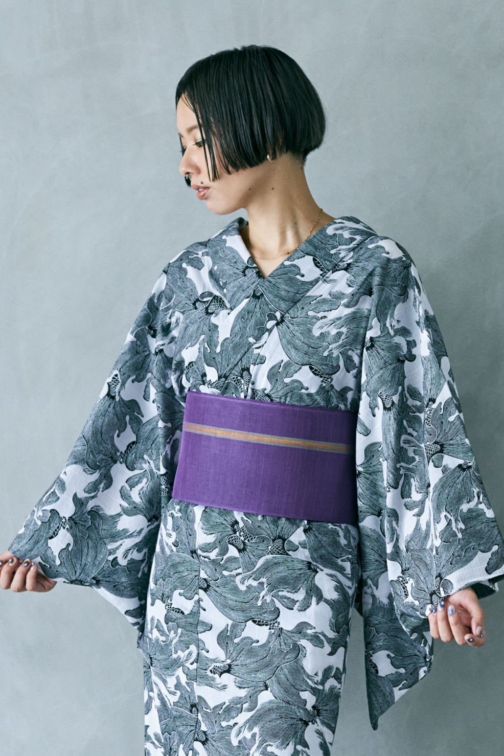 Shichino Murasaki (Ganwa): Half-width obi | Nishijin weave | Pure hemp