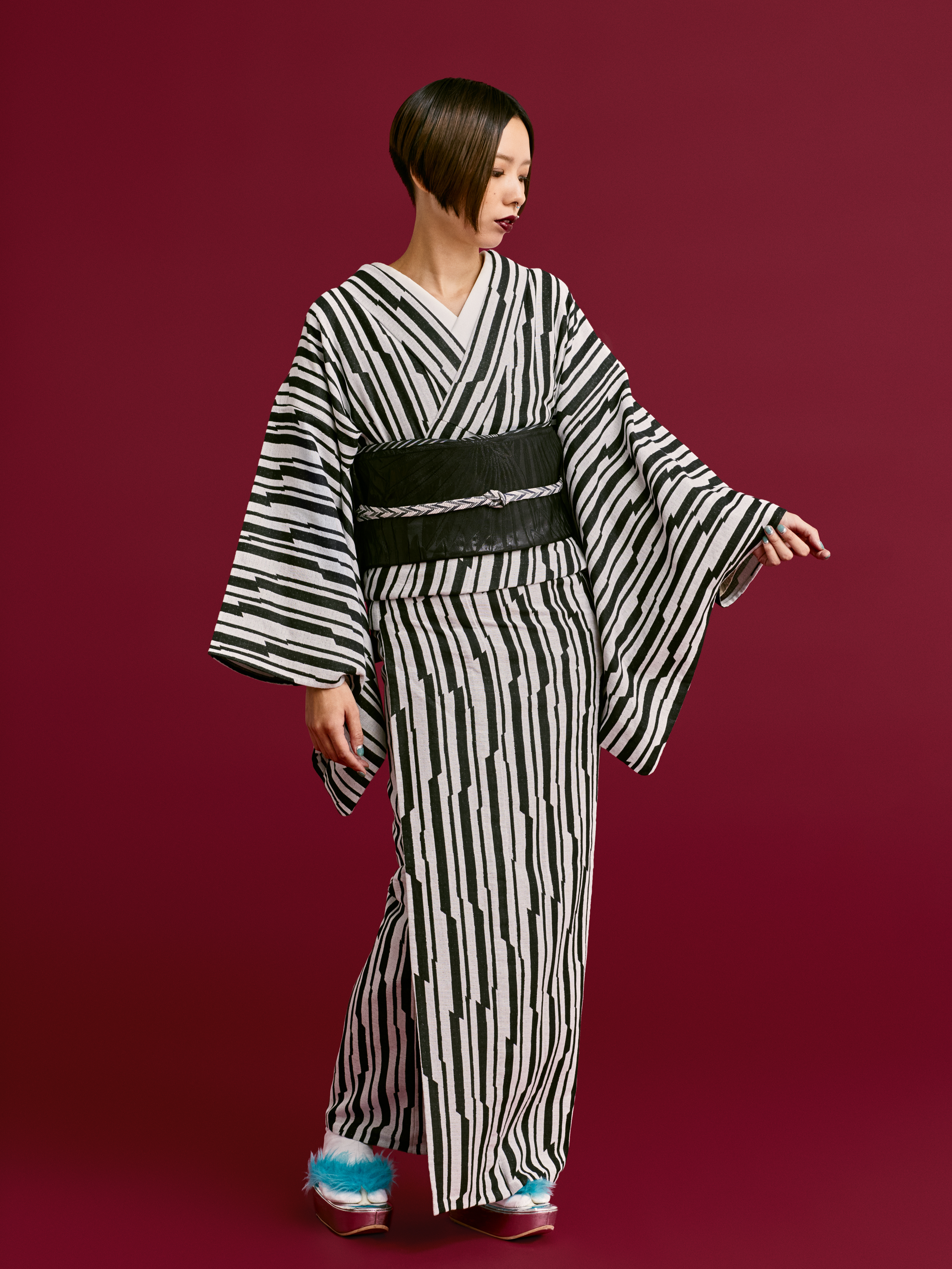 Rice woven small pattern, jagged stripes (KAPUKI original): Rice woven small pattern | Cotton | Kimono | Single garment