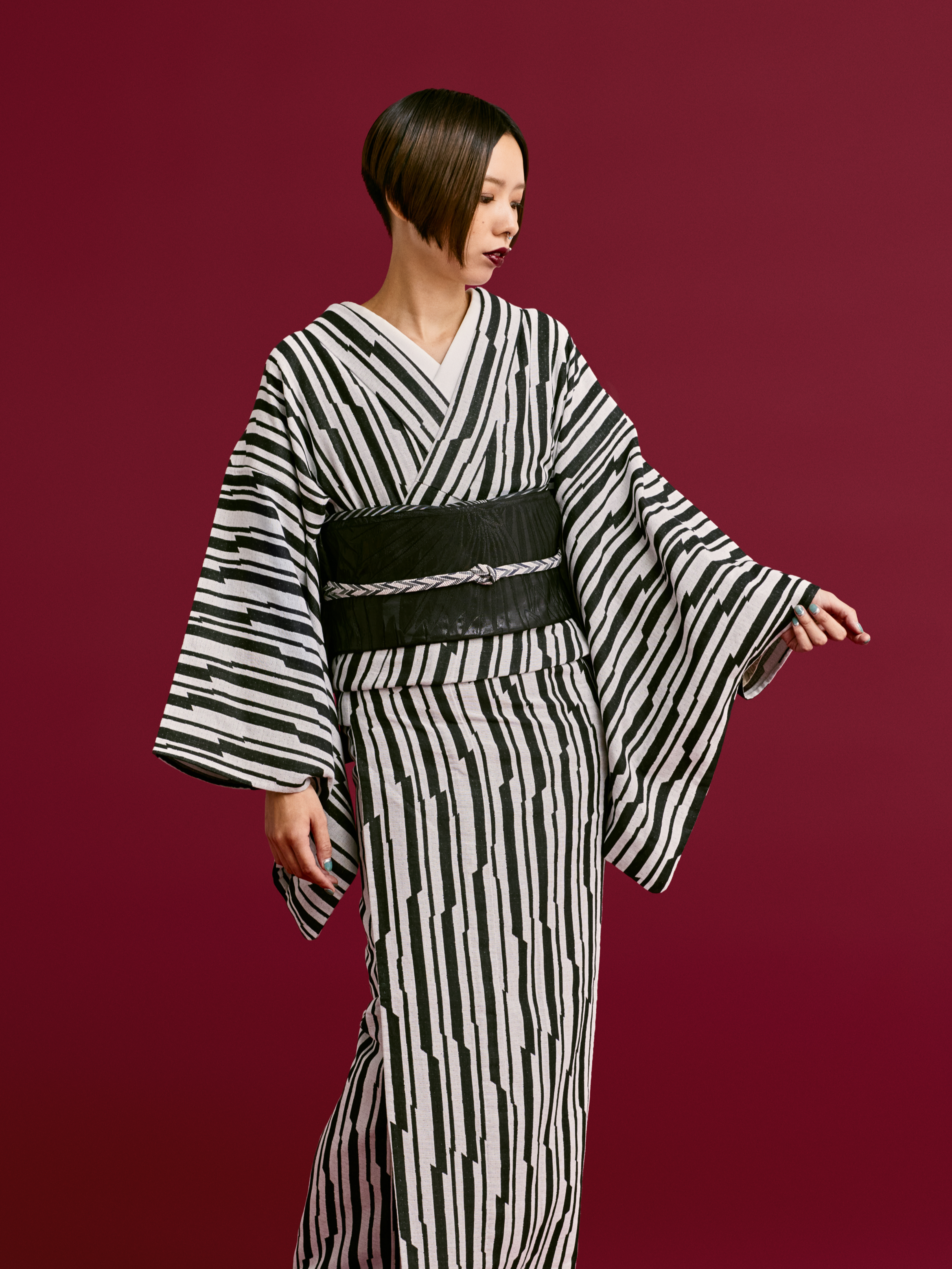 Giza Stripe Monotone (KAPUKI Original): Rice Weave Komon | Cotton | Kimono | Single Layer