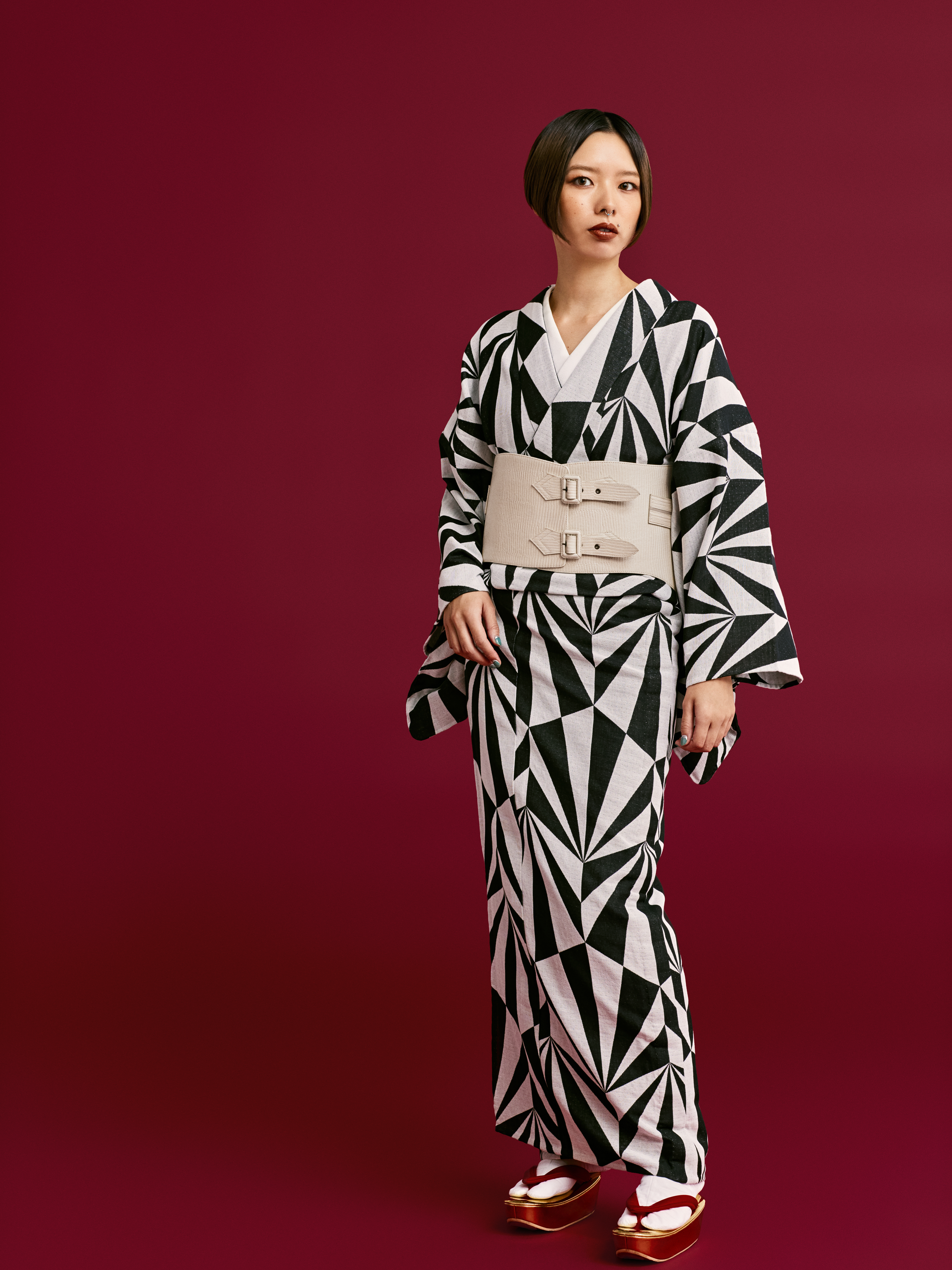 Shell hexagonal monochrome: Rice weave small pattern | Cotton | Kimono