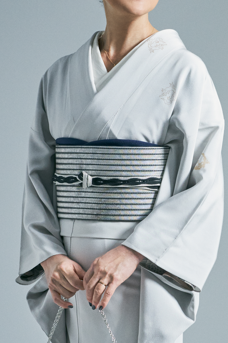 Floating leaf black and silver (KAPUKI special order): obi-jime