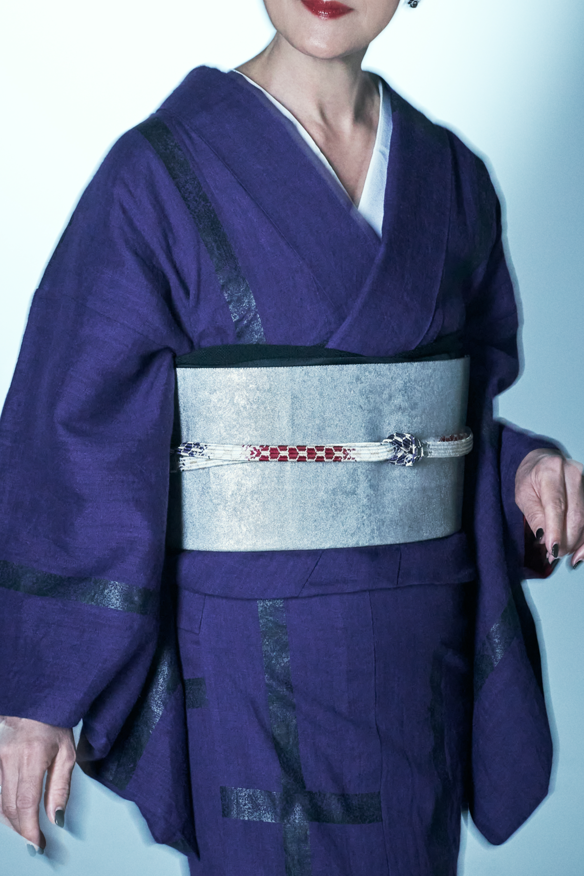 貝ノ口亀甲 縦ボカシ 紫〜グレー〜ボルドー（渡敬）：帯締め