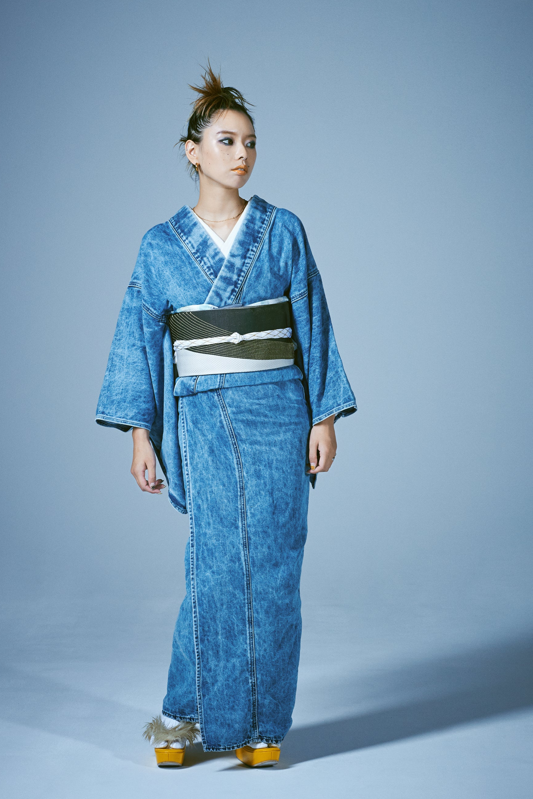 Cotton linen chemical ladies (KAPUKI original): denim kimono