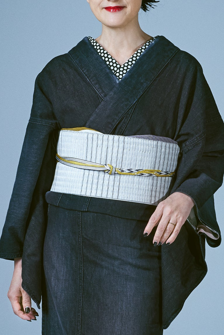 帯締め 黄グレー白（和小物さくら）：帯締め