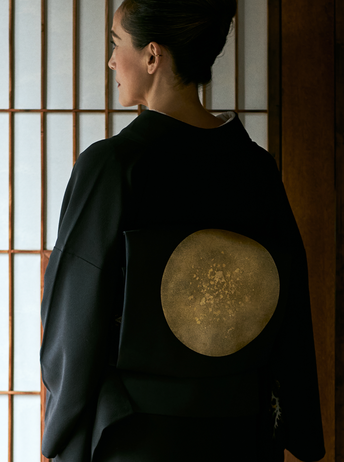 Nagoya obi "Sun Moon Crest" Narukane: 9 inches | Kyoto Yuzen | Pure silk (tailoring fee included)