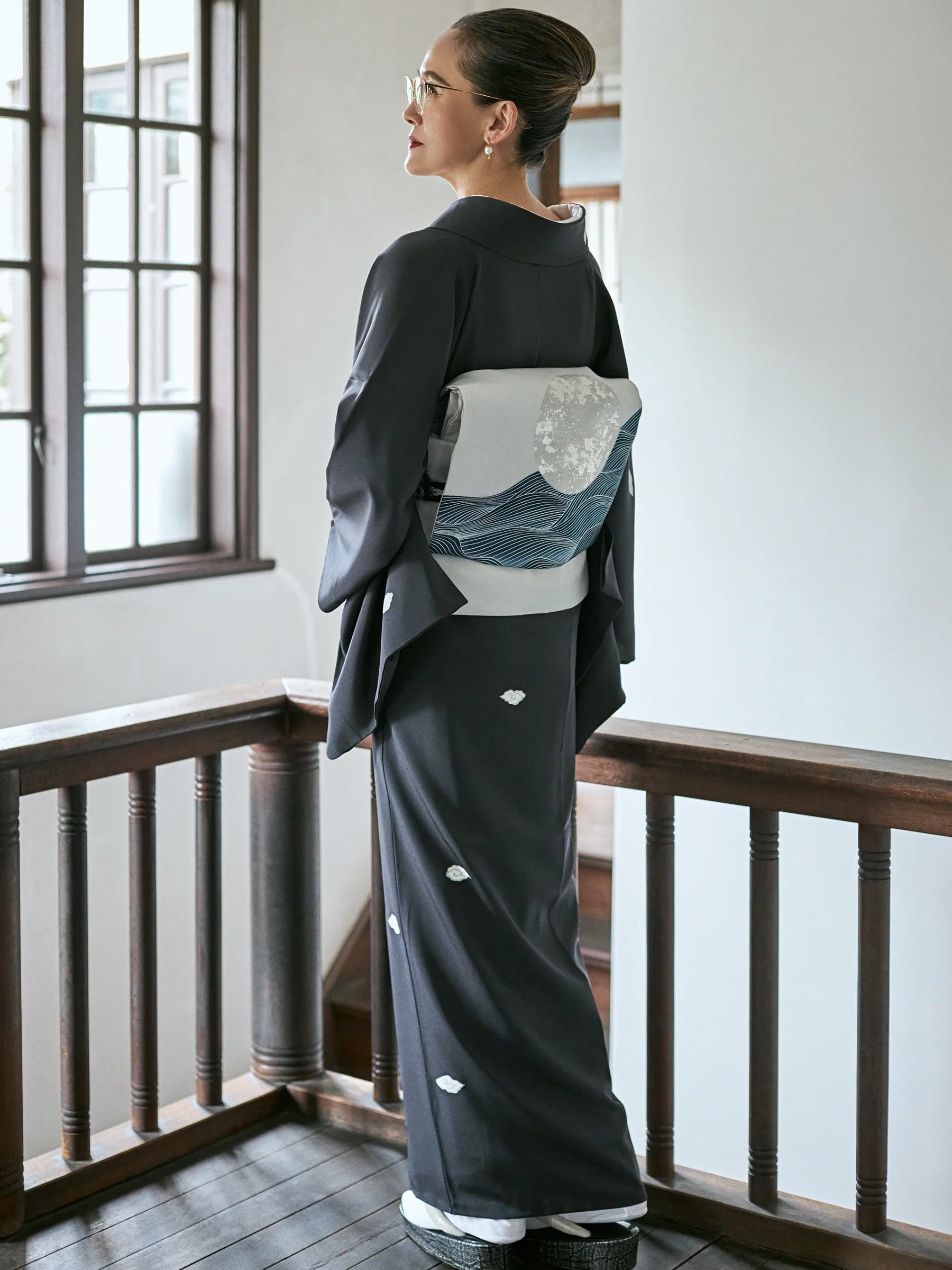 Waves on a Full Moon (Narikane): Nagoya Obi | 9 inches | Kyo-Yuzen | Pure Silk (tailoring fee included)