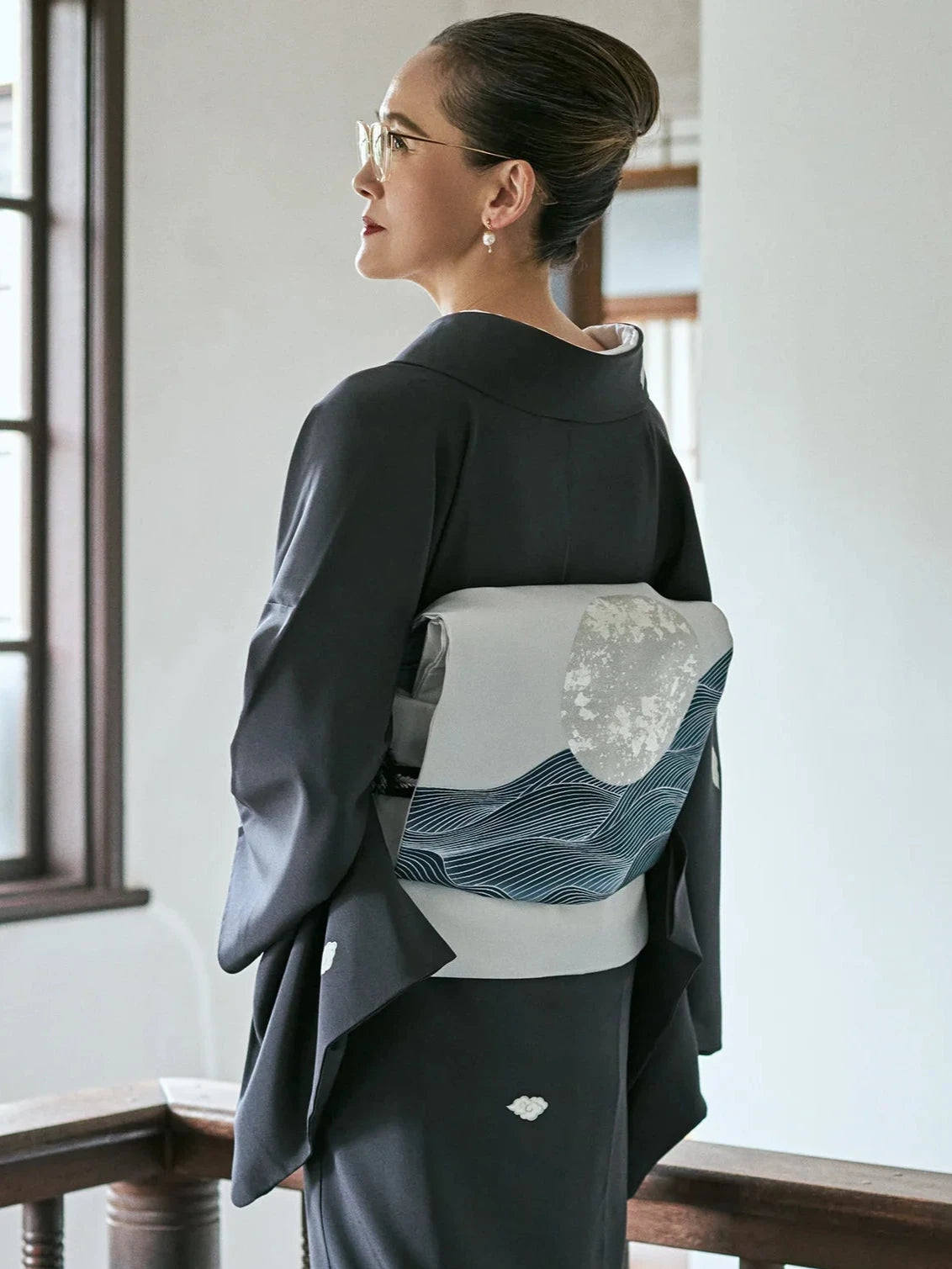 Full Moon with Waves (Seike): Nagoya Obi | 9-inch | Kyo-Yuzen | Pure Silk (tailoring fee included)