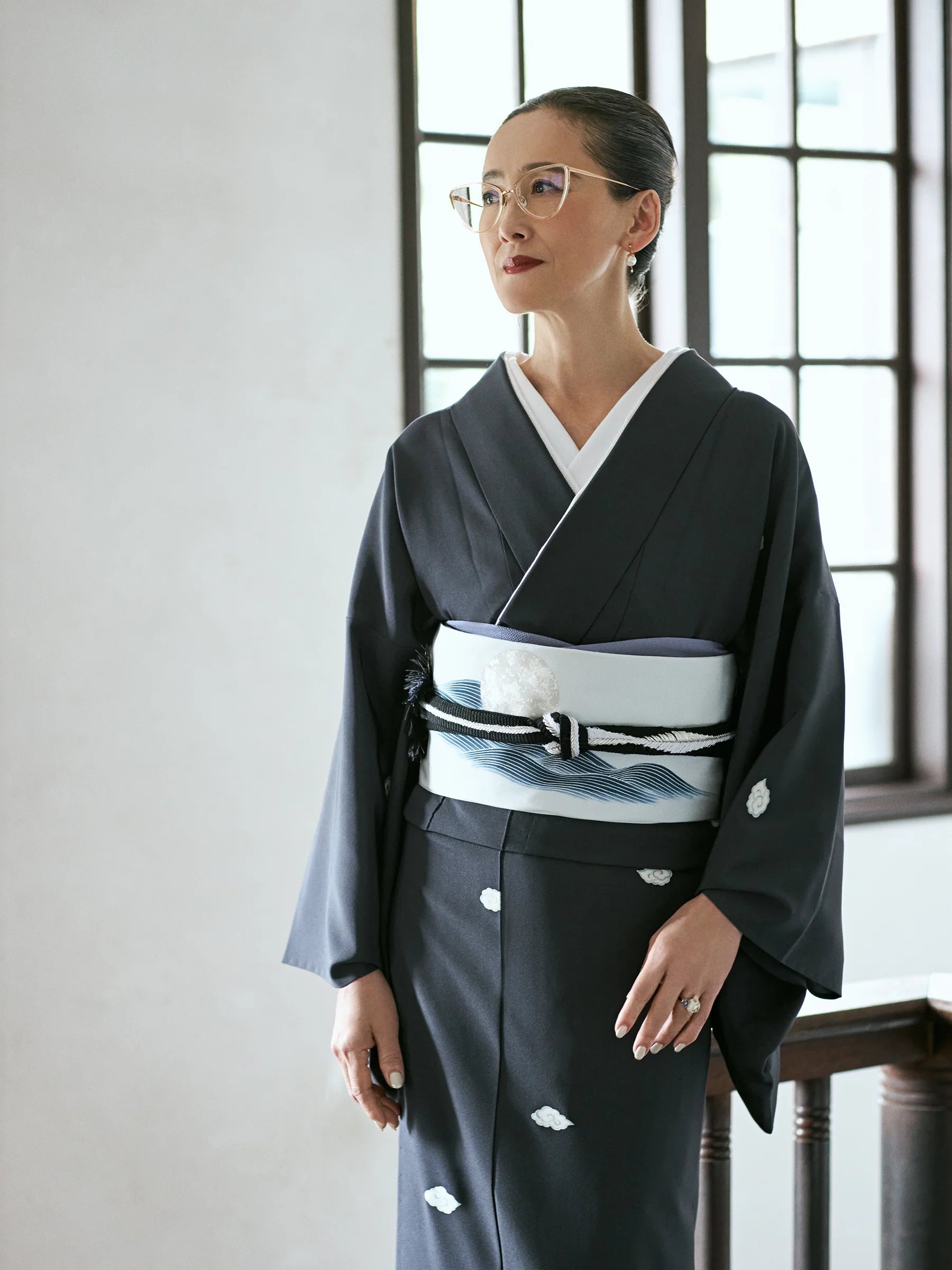 Waves on a Full Moon (Narikane): Nagoya Obi | 9 inches | Kyo-Yuzen | Pure Silk (tailoring fee included)