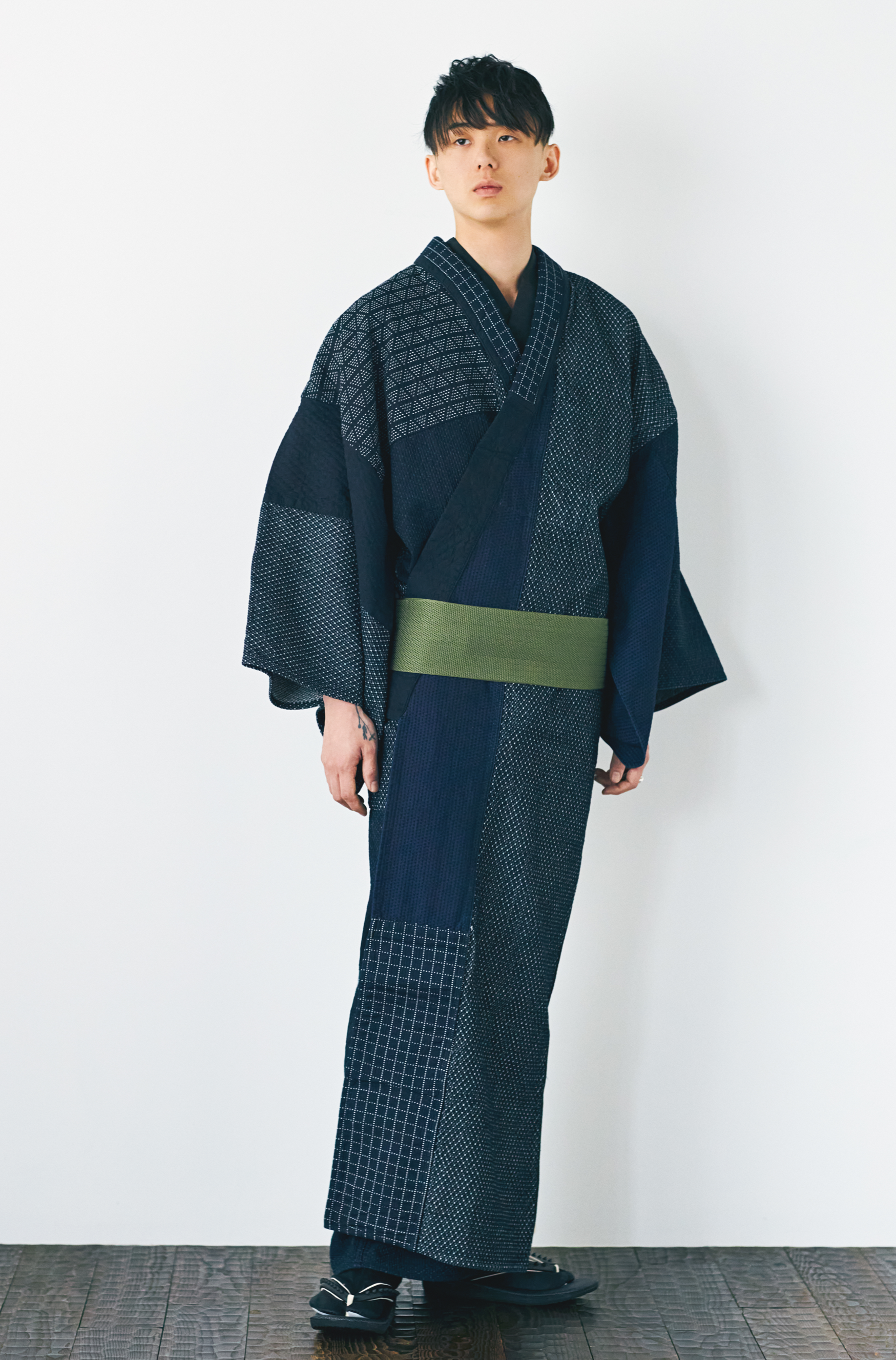 KAPUKI original denim kimono BORO patchwork men's indigo