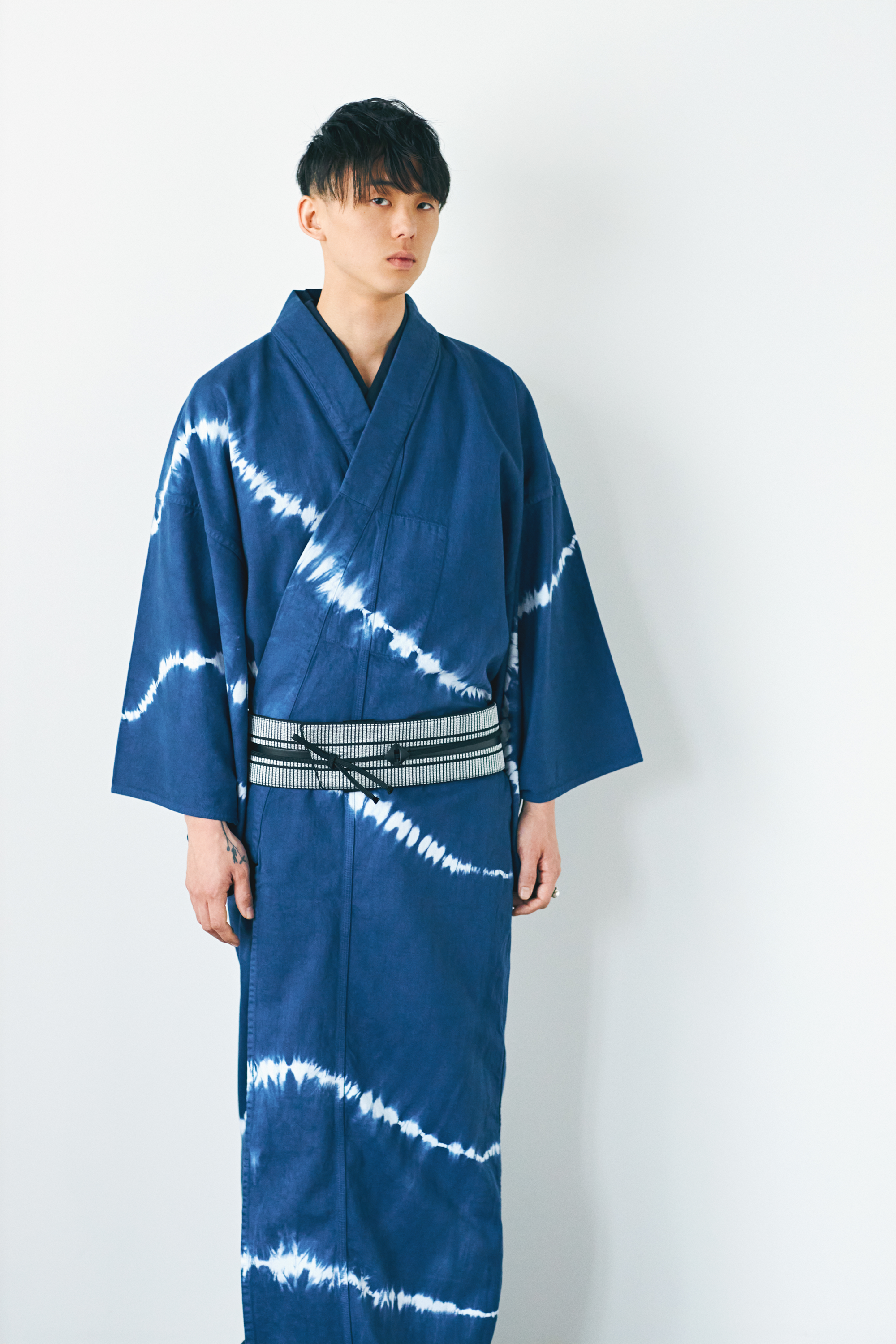 KAPUKI original denim kimono tie dye men's indigo