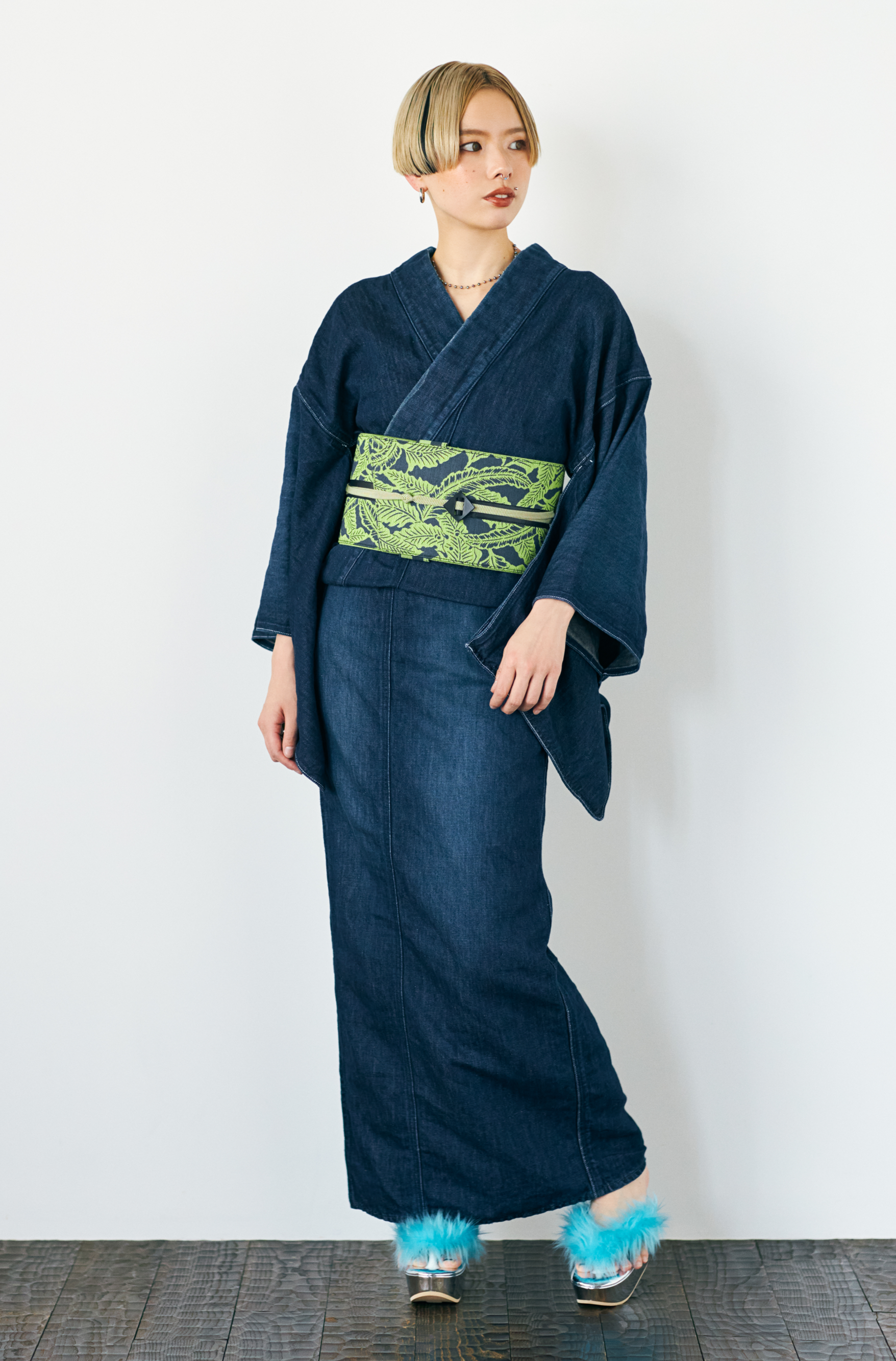 1YR Cotton Linen Ladies: Denim Kimono KAPUKI Original