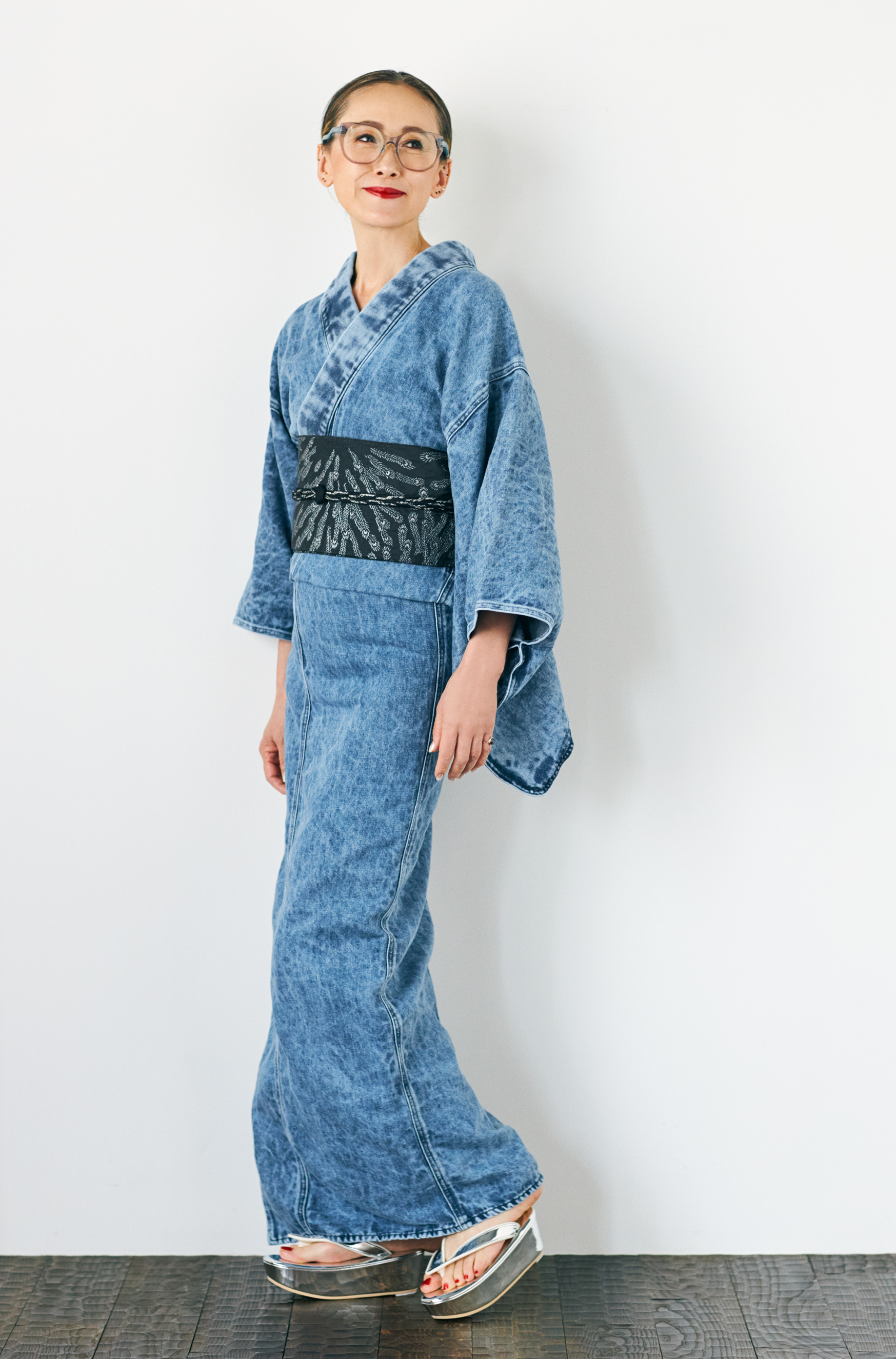 Chemical cotton linen ladies: denim kimono KAPUKI original
