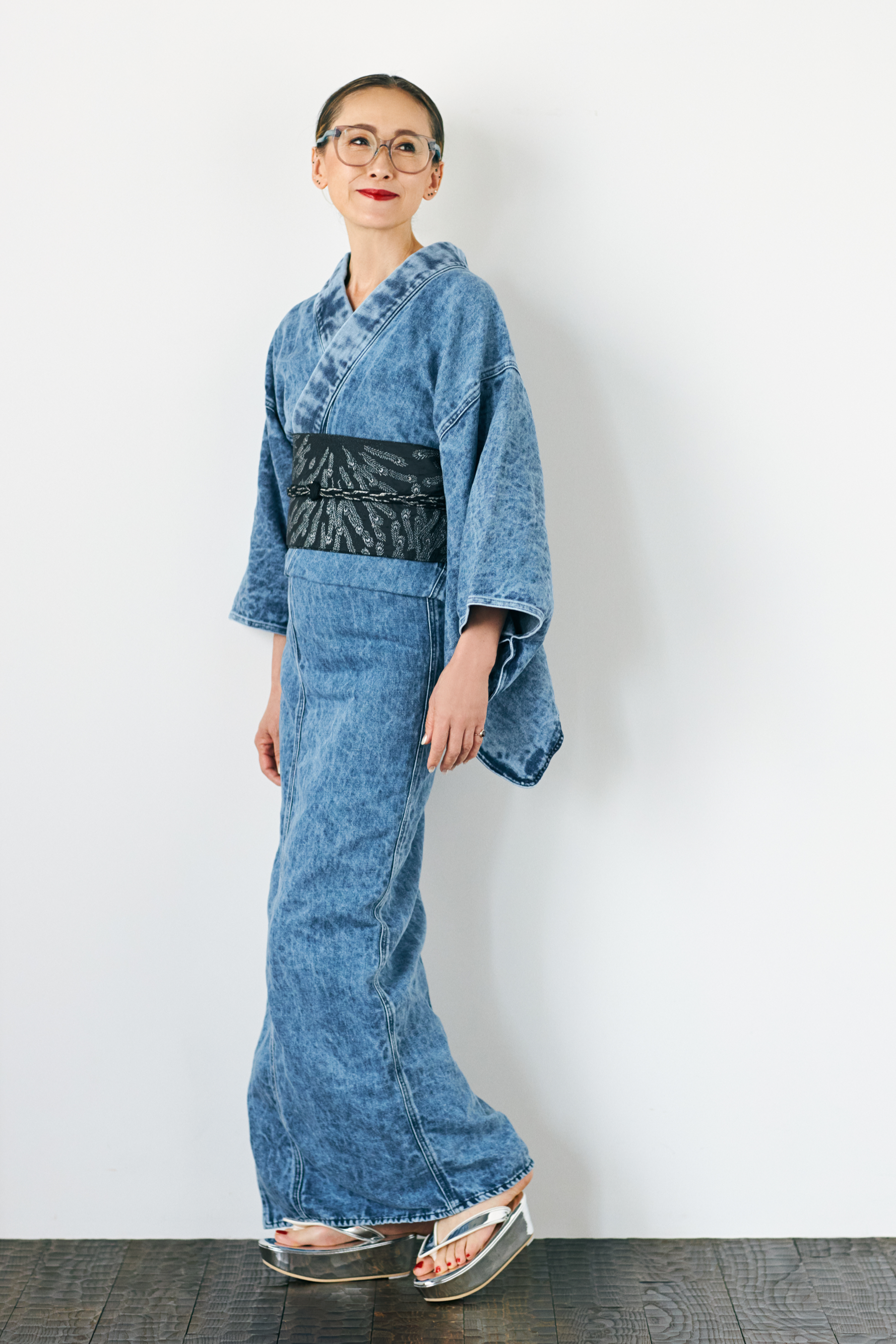 Cotton and linen chemicals for women (KAPUKI original): Denim kimono