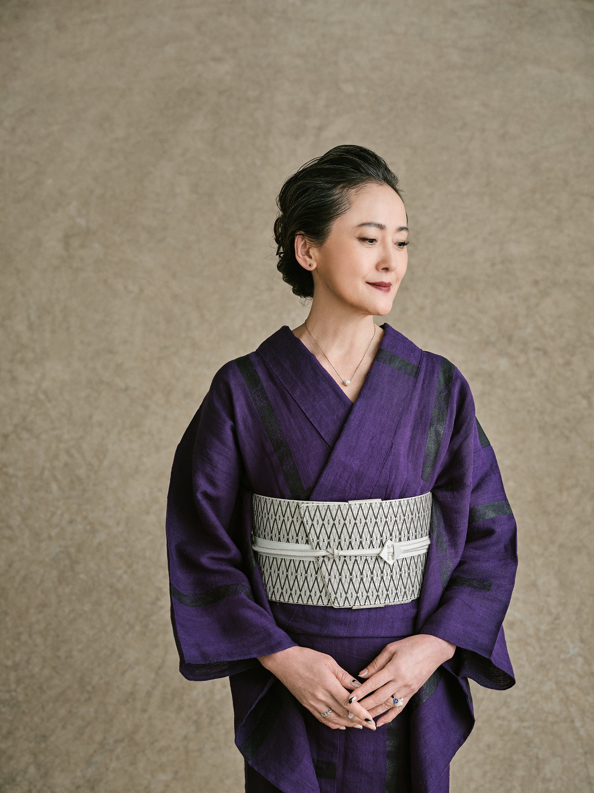 着物｜麻世妙｜破れ格子 紫／黒漆｜KAPUKI × 誉田屋源兵衛