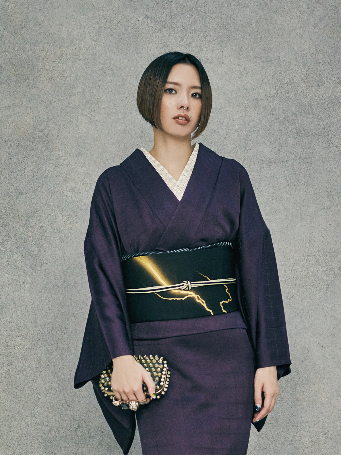 Gold-colored lightning bolt (KAPUKI original): Nagoya obi | Kyoto bag obi, pure silk | Gold-colored (tailoring fee included)