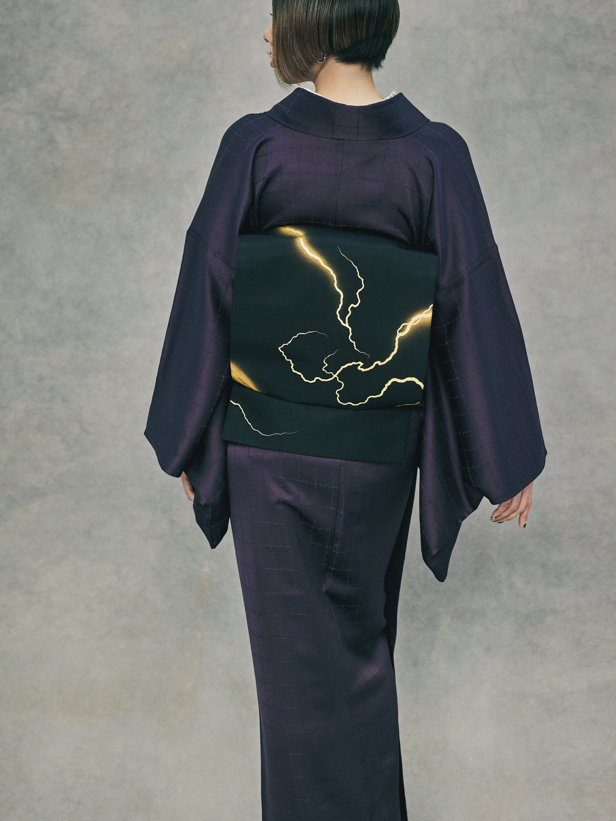 Gold-colored lightning bolt (KAPUKI original): Nagoya obi | Kyoto bag obi, pure silk | Gold-colored (tailoring fee included)