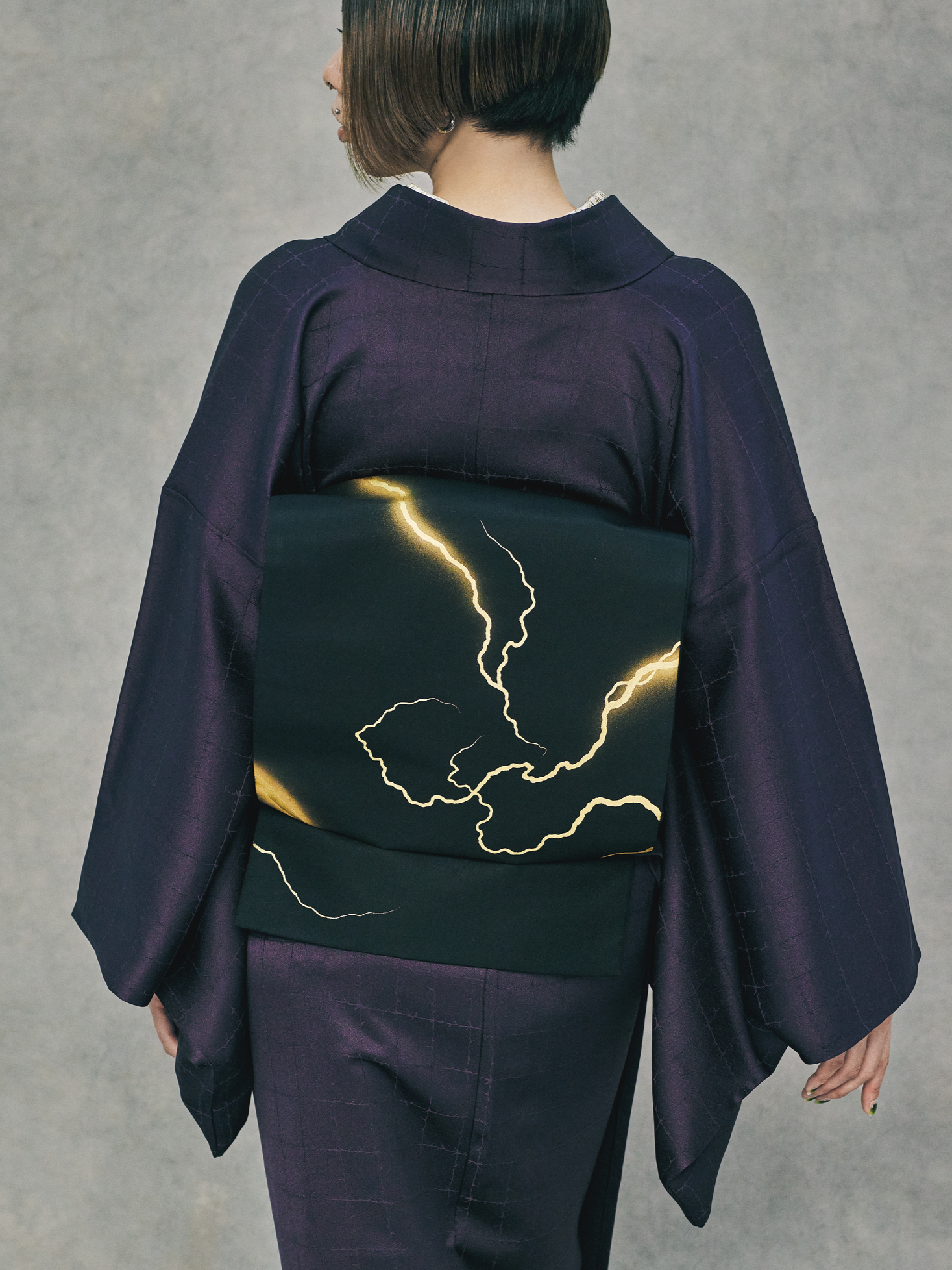 Gold-colored lightning bolt (KAPUKI original): Nagoya obi | Kyoto bag obi, pure silk | Gold-colored (tailoring fee included)