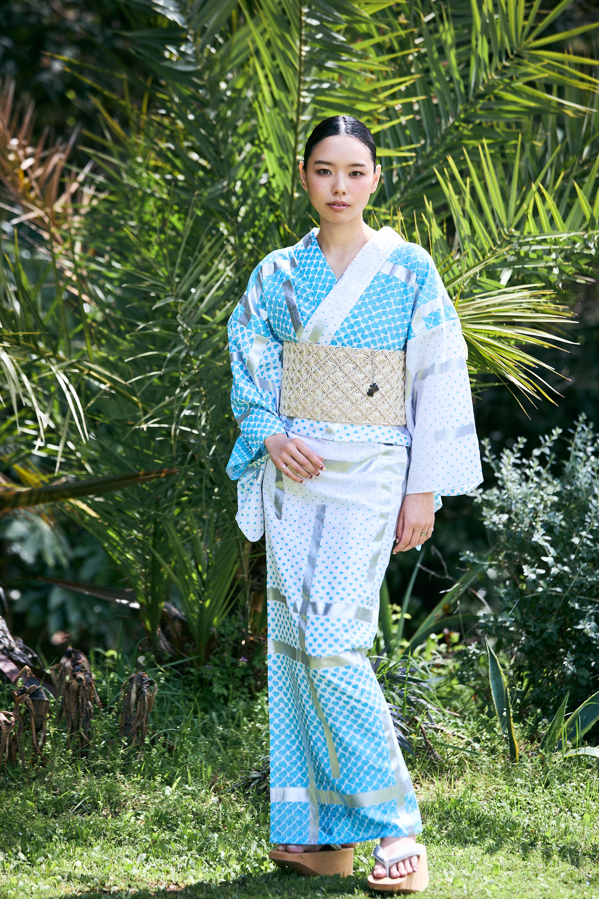 浴衣｜破れ格子 「幸福」 白水S｜誉田屋源兵衛
