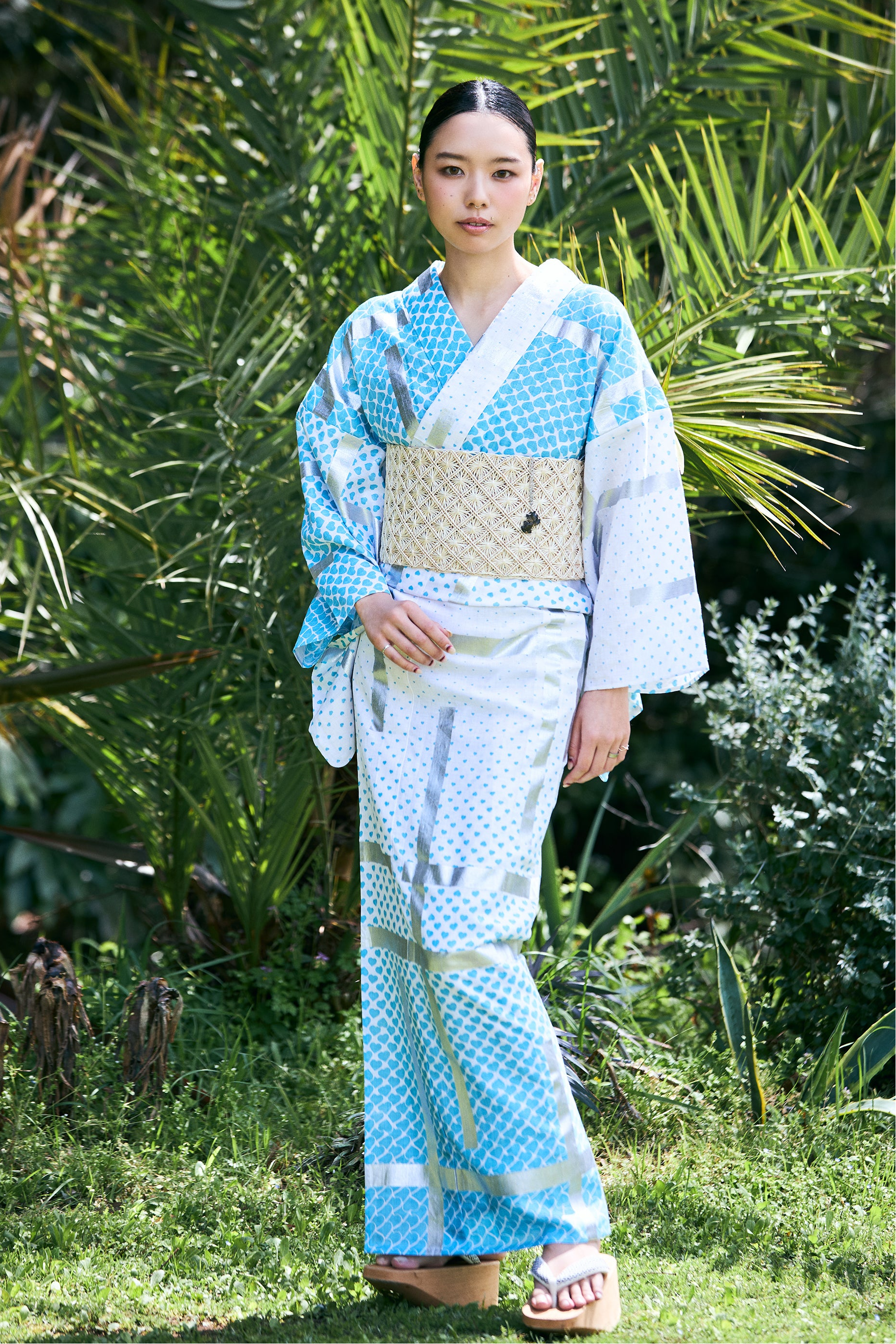 浴衣｜破れ格子 「幸福」 白水S｜誉田屋源兵衛