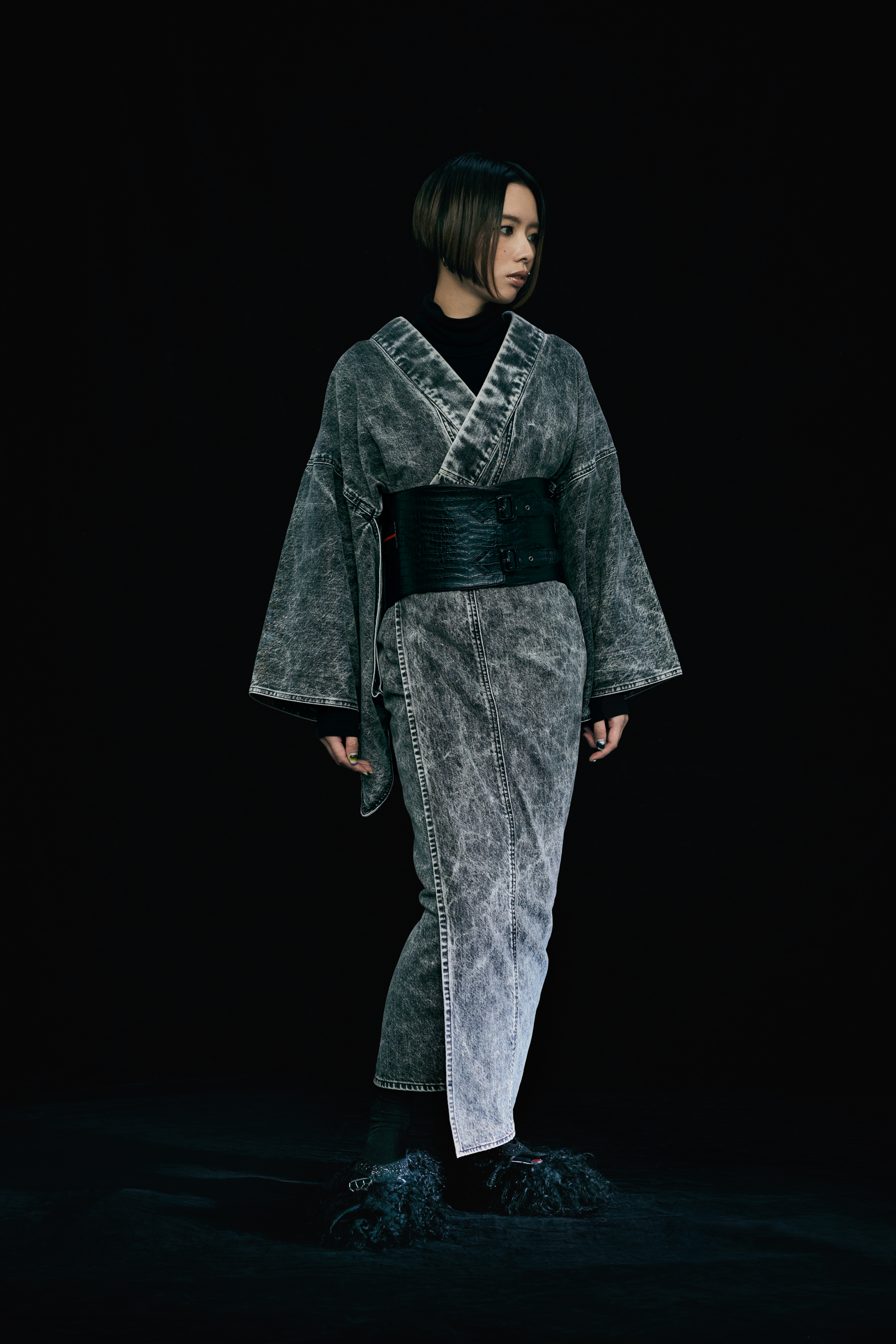 Black Chemical Women's (KAPUKI Original): Denim Kimono