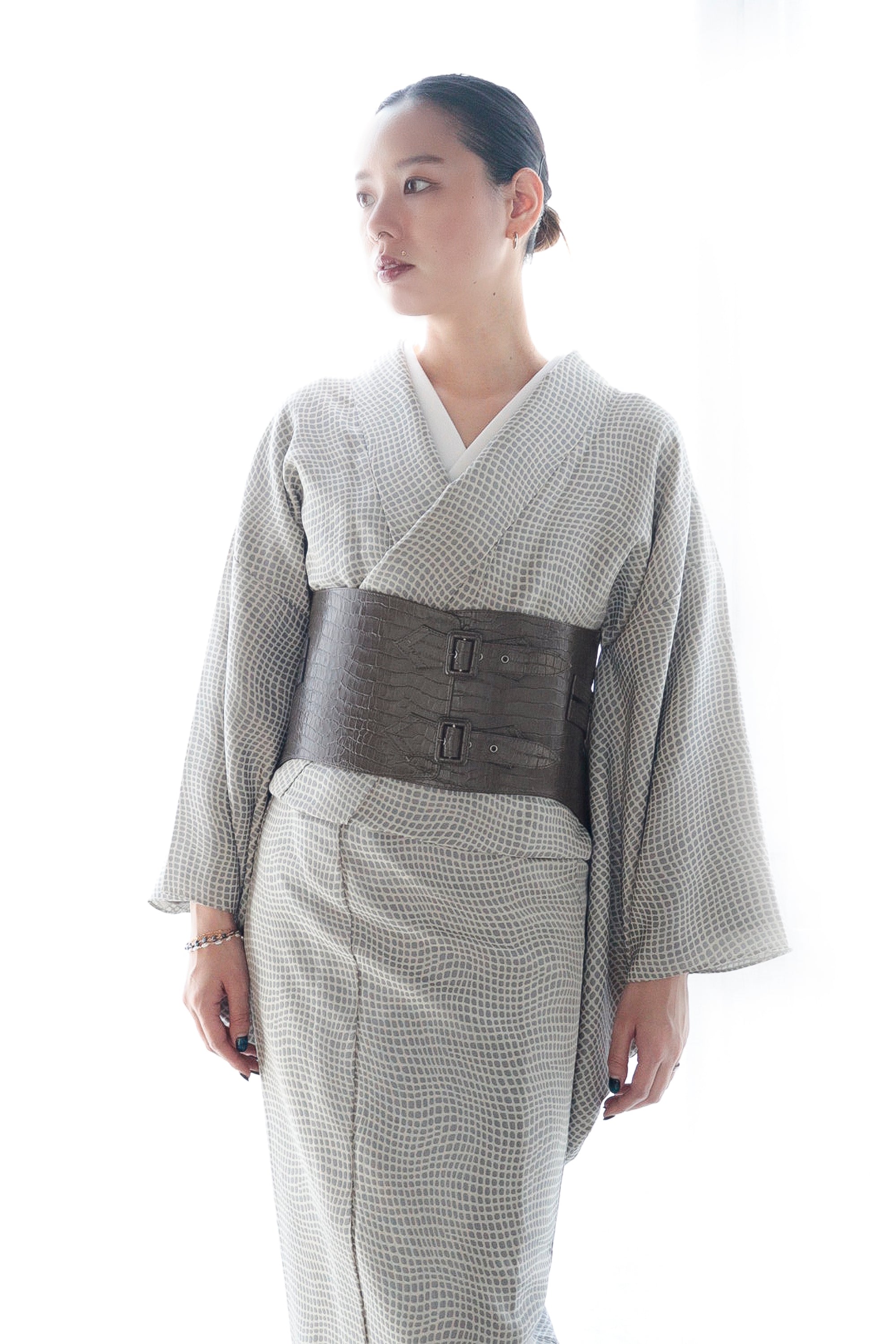 [Made to Order] Obi Belt | Matte Gray Crocodile | KAPUKI | Leather | *Available until sold out