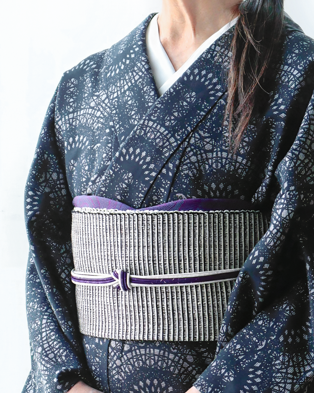 帯揚げ｜友禅渦 紫×水色｜和小物さくら｜正絹