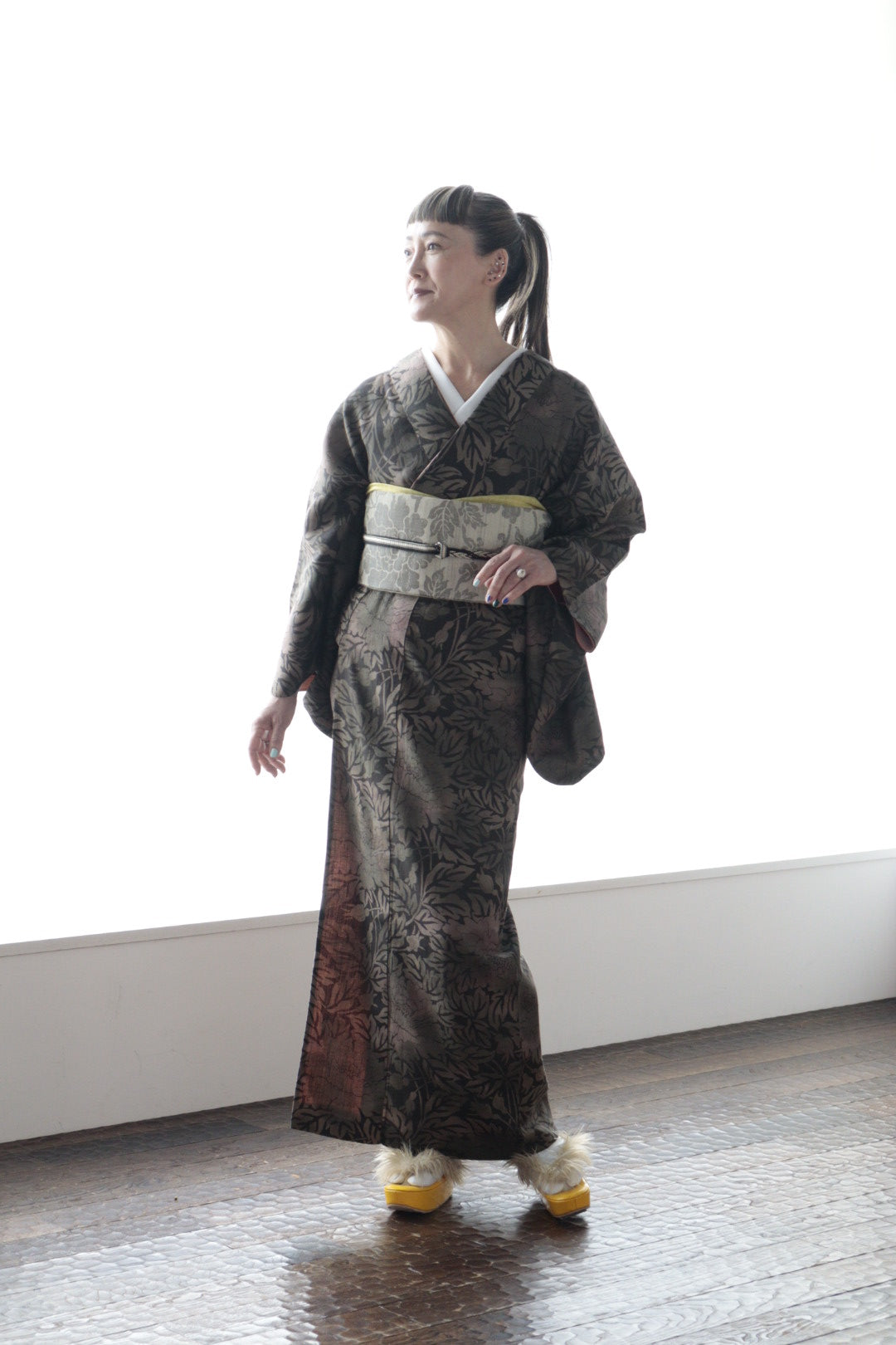 帯揚げ｜伊勢型小紋｜夢 黄×茶｜古今