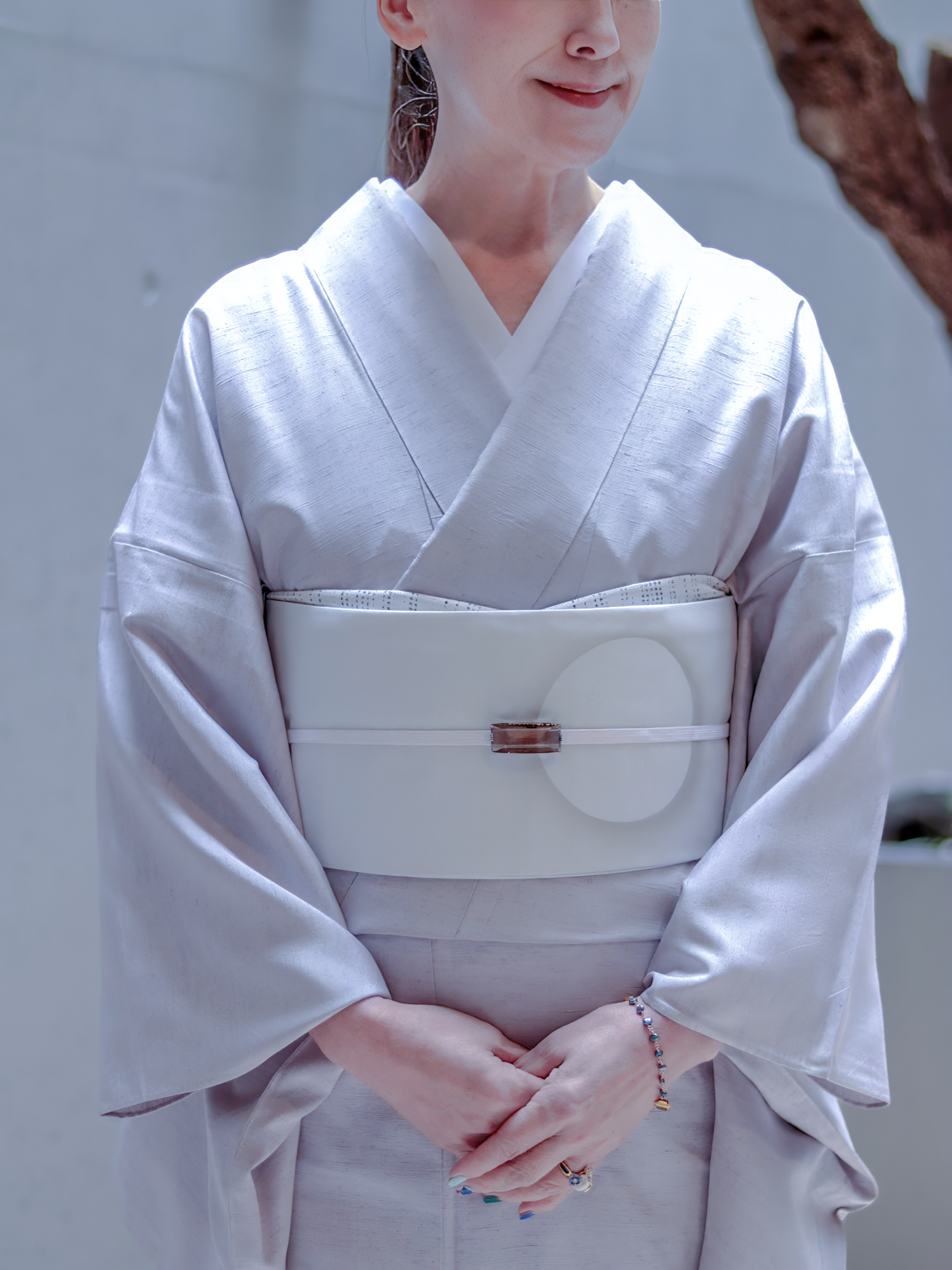 帯揚げ｜絣風 生成り×紫｜和小物さくら｜正絹