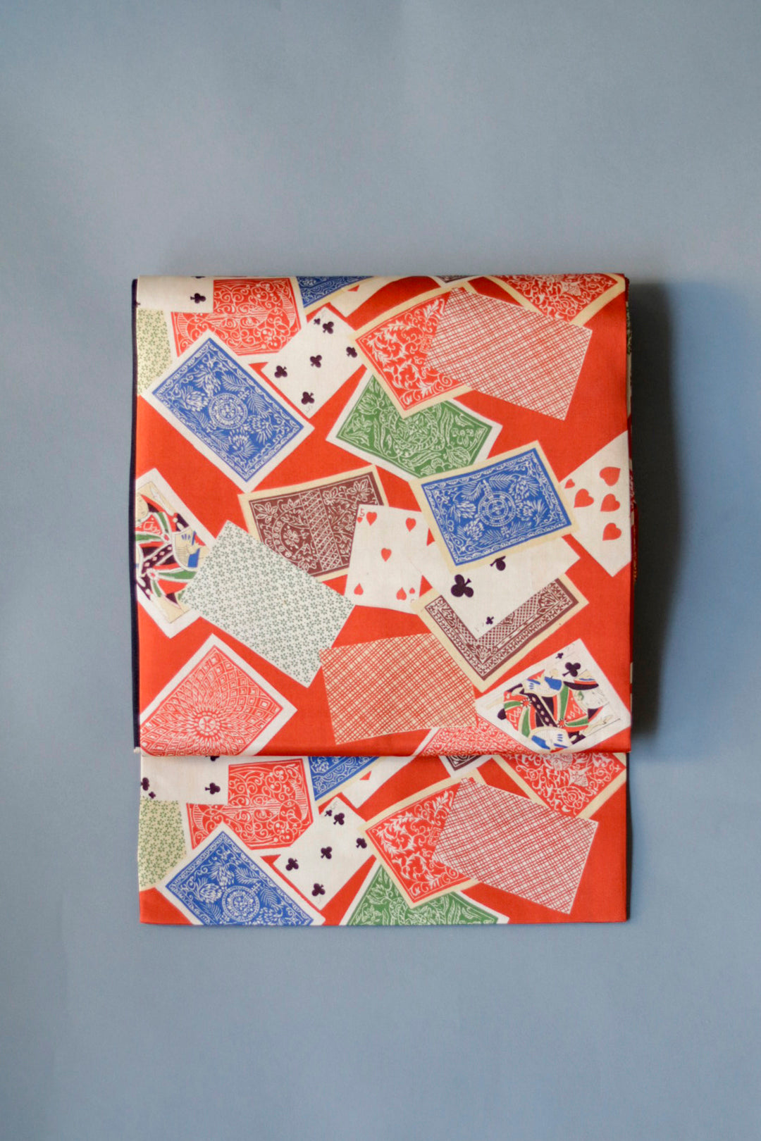 名古屋帯｜オレンジ色地 トランプ 仕立て上り｜Wing｜アンティーク