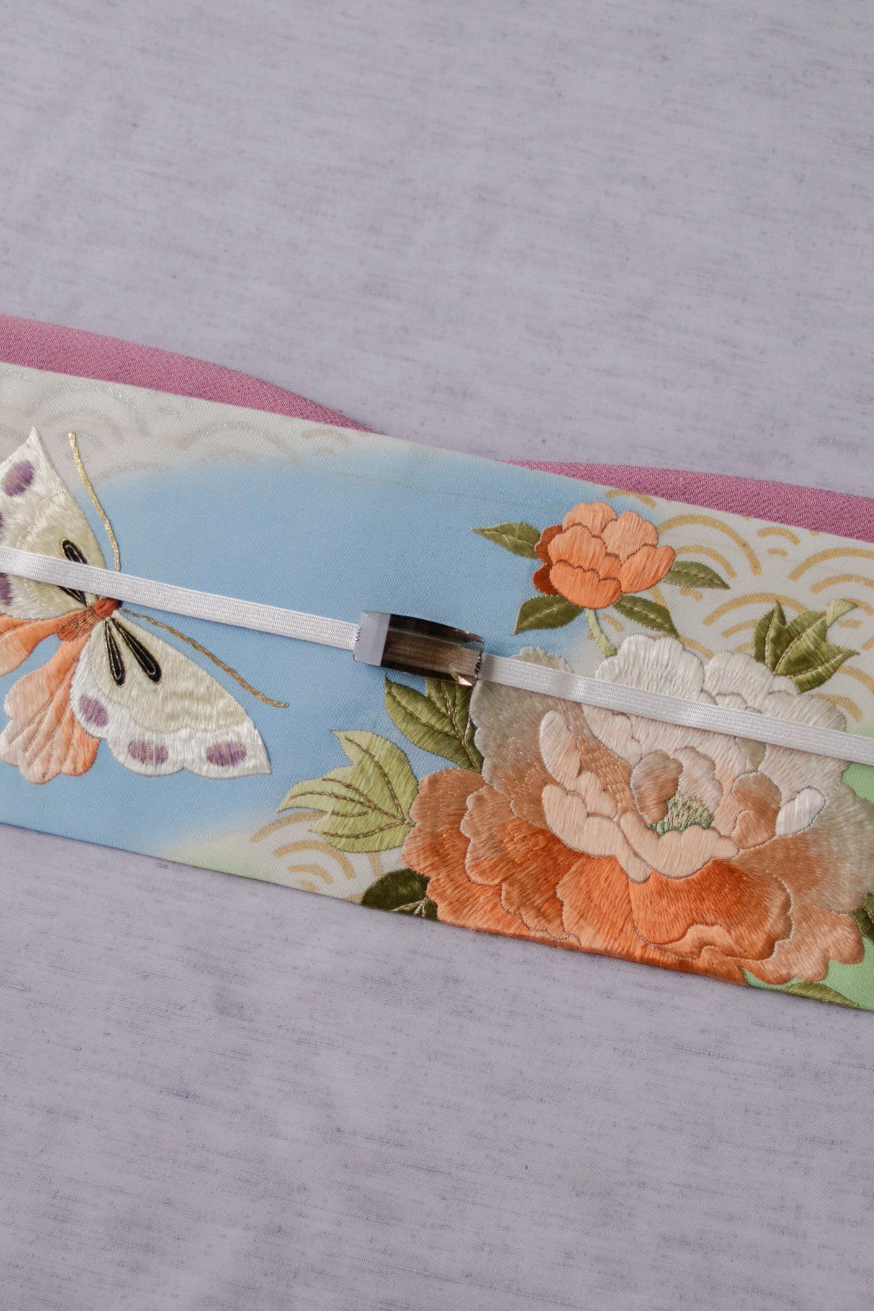 帯留｜煙水晶 長方形 レンズ型｜Wing｜三分紐つき