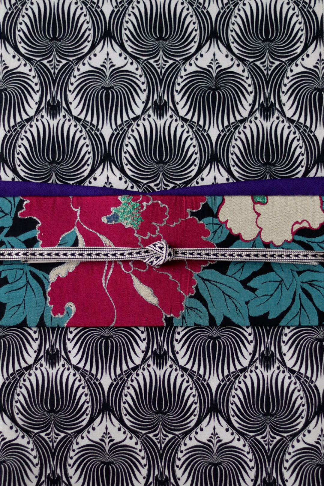 名古屋帯｜黒地 牡丹柄 織｜Wing｜アンティーク