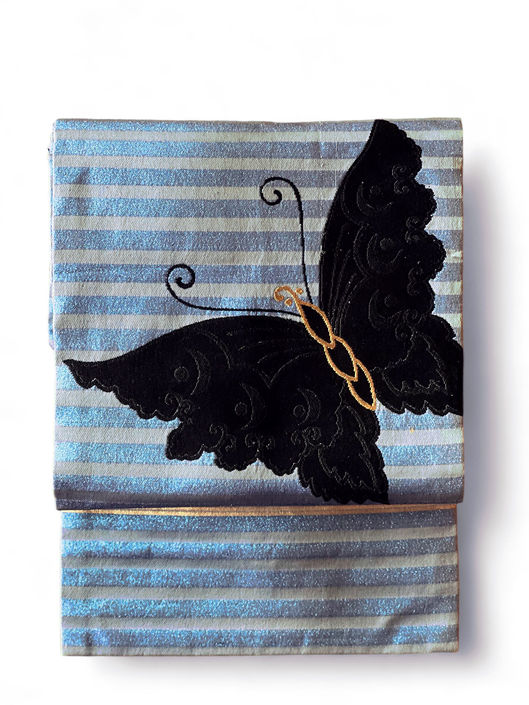 蝶 ブルーボーダー（Wing）：アンティーク｜名古屋帯