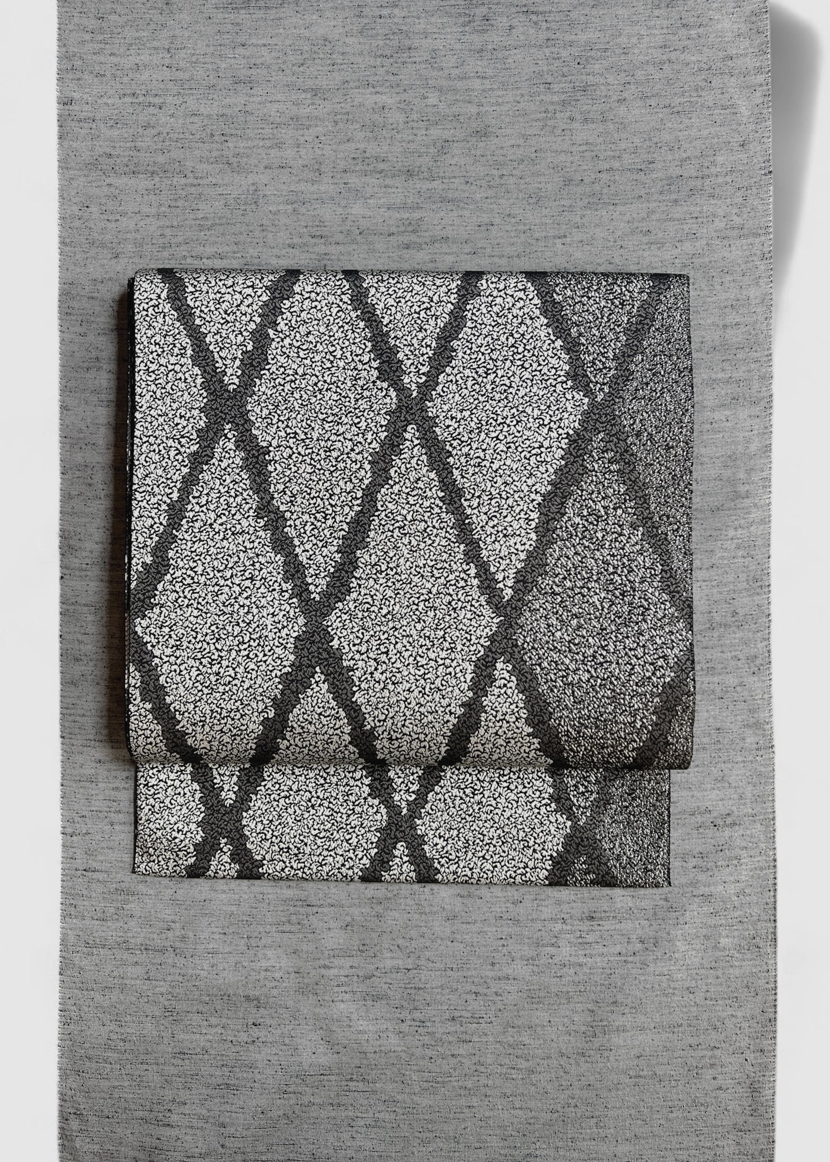 Kyokufumi Diamond Arabesque Black (Nishimura Textiles): Nagoya Obi | 8 Sun | Patterned | Pure Silk (Ready-made)