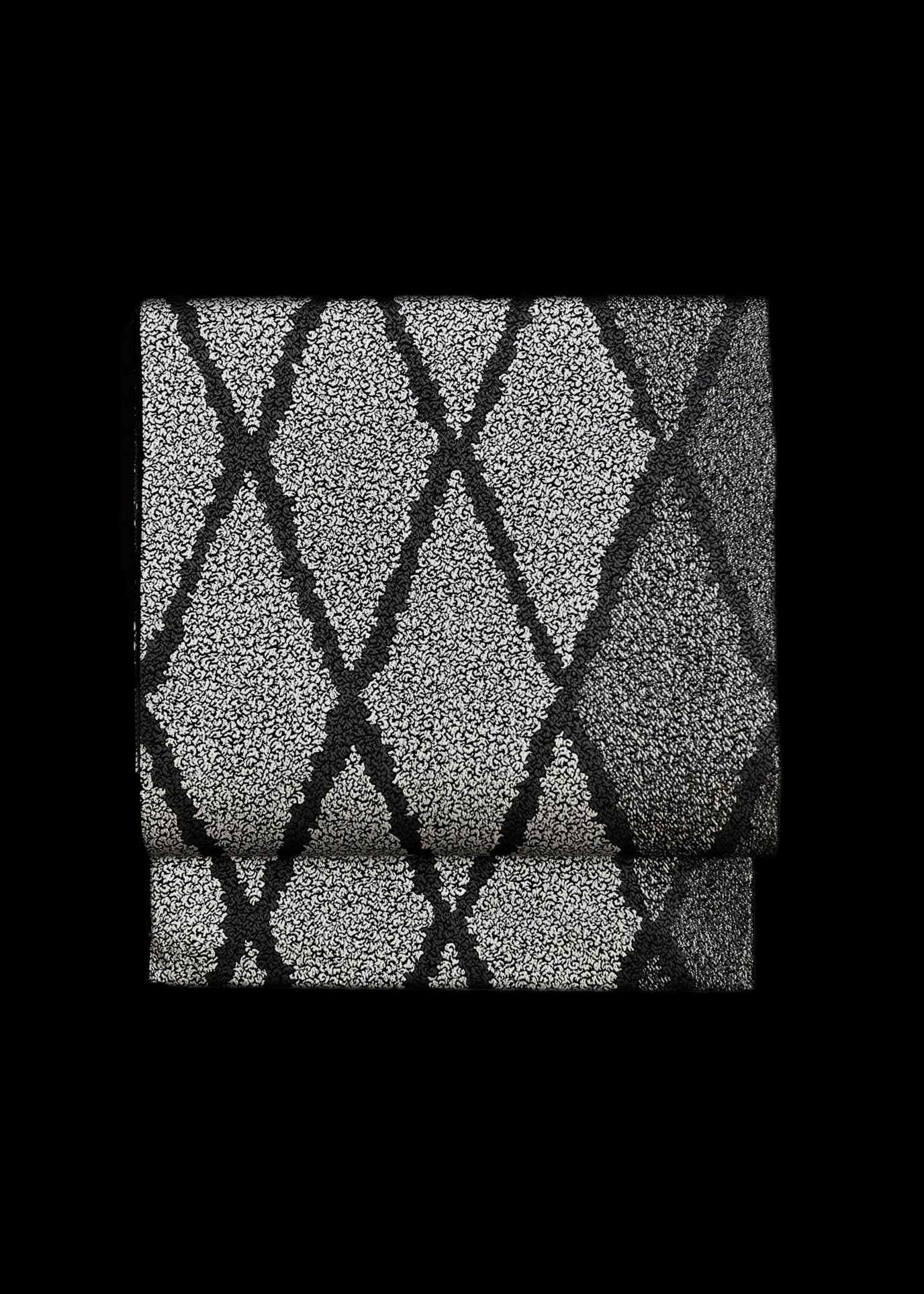 Kyokufumi Diamond Arabesque Black (Nishimura Textiles): Nagoya Obi | 8 Sun | Patterned | Pure Silk (Ready-made)