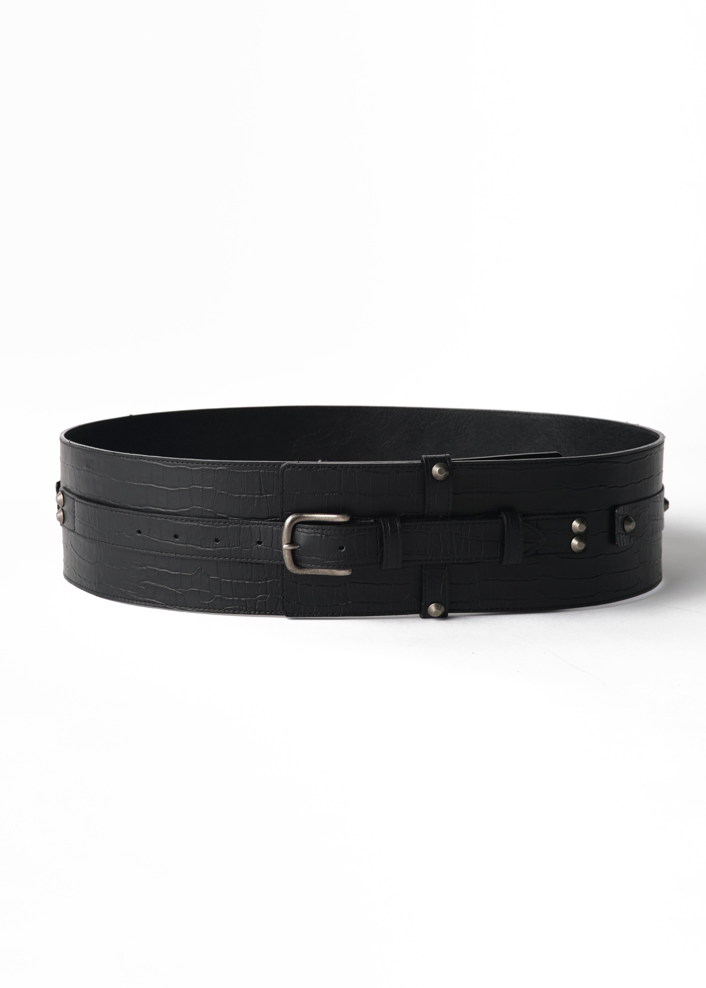 Croco Black: Men's obi belt | Leather type