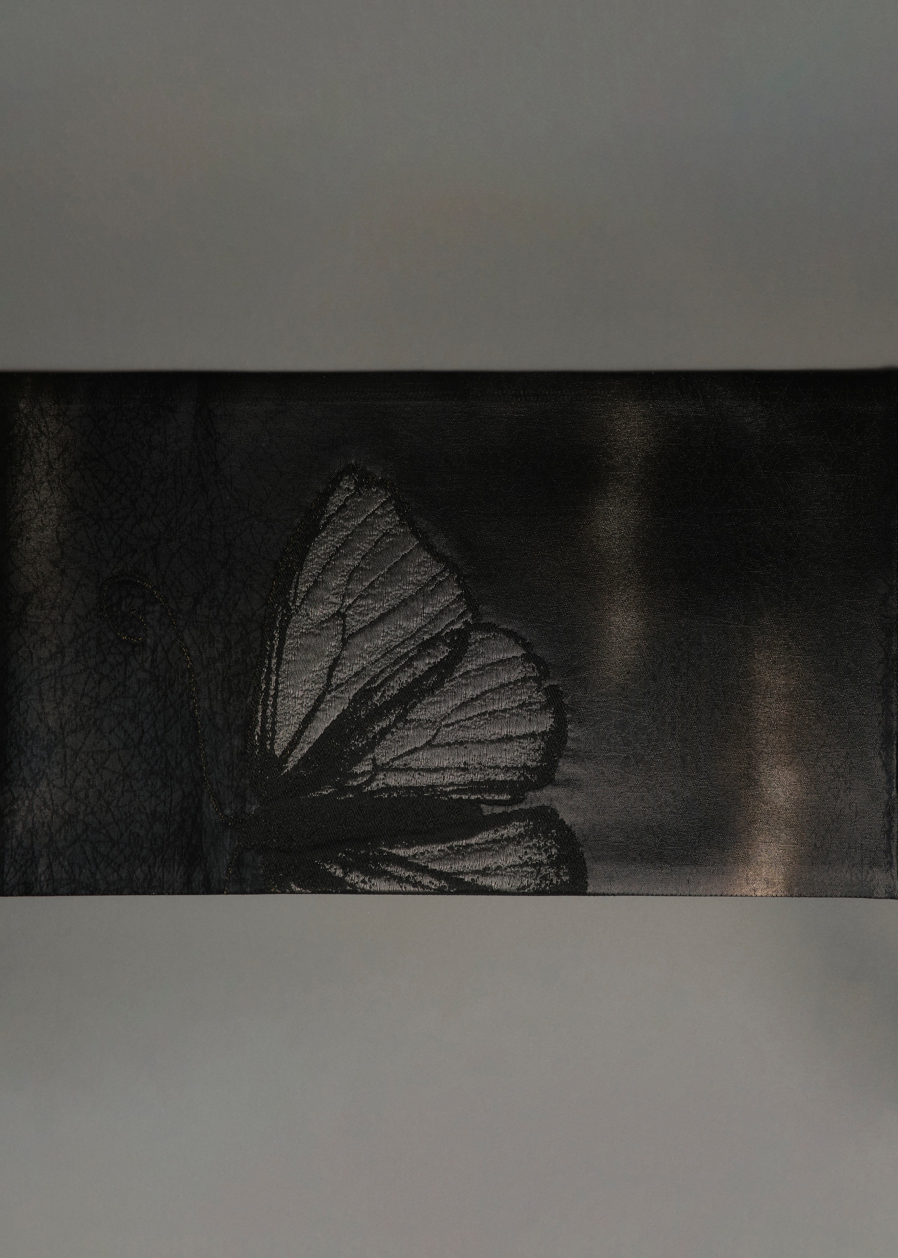 Fukuro Obi "Kira Ori Butterfly" Genbei Genbei, Genbei Genbei, Pure Silk | Raden | Black Leaf (Tailoring Fee Included)