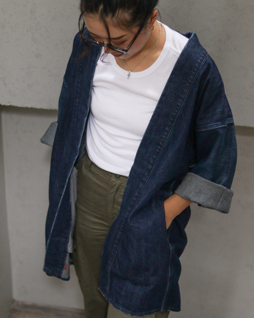 Large Crest Moon and Bat HAORI | Denim Kimono | Haori *Available until sold out