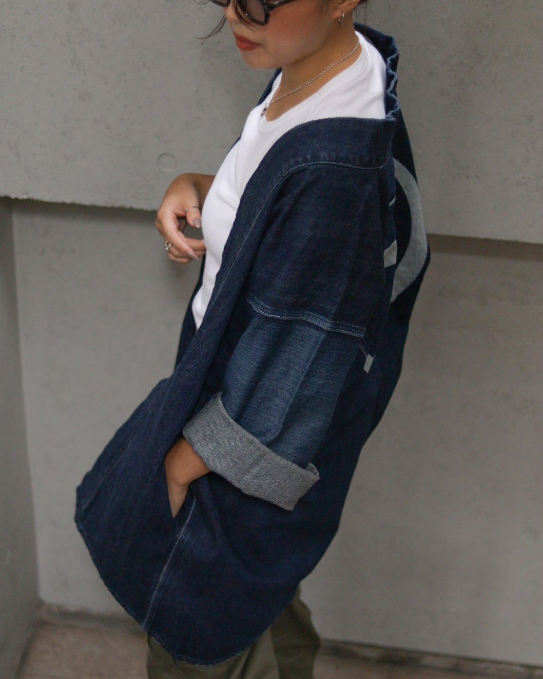 Large Crest Moon and Bat HAORI | Denim Kimono | Haori *Available until sold out
